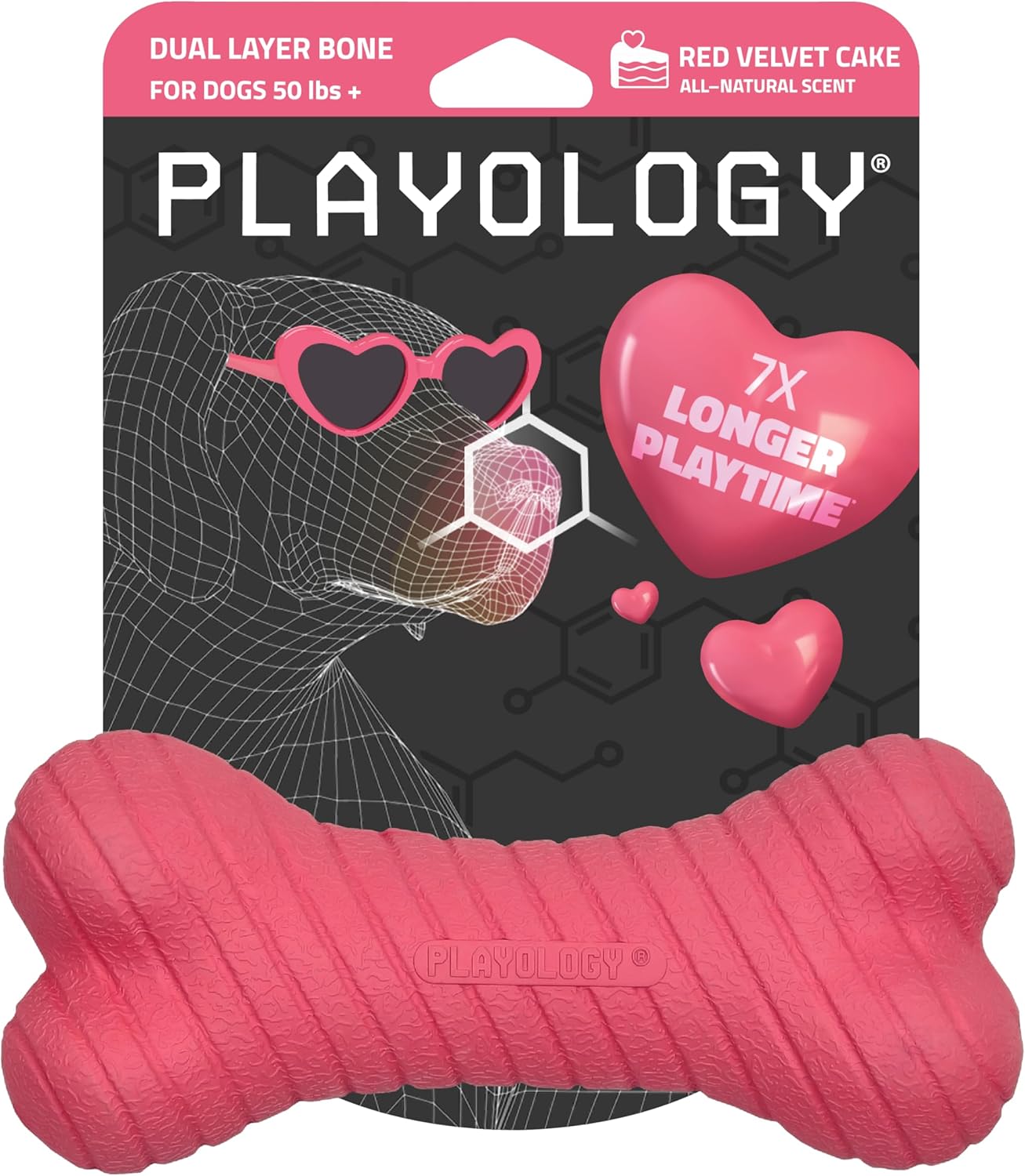 Playology Dog Toys | Dual Layer Bone Durable Chew Toy Bone for Dogs | Jumbo Red Velvet Cake Scented Toy – Limited Edition Valentine’s Day Scent | Easy to Clean and Made from Non Toxic Materials