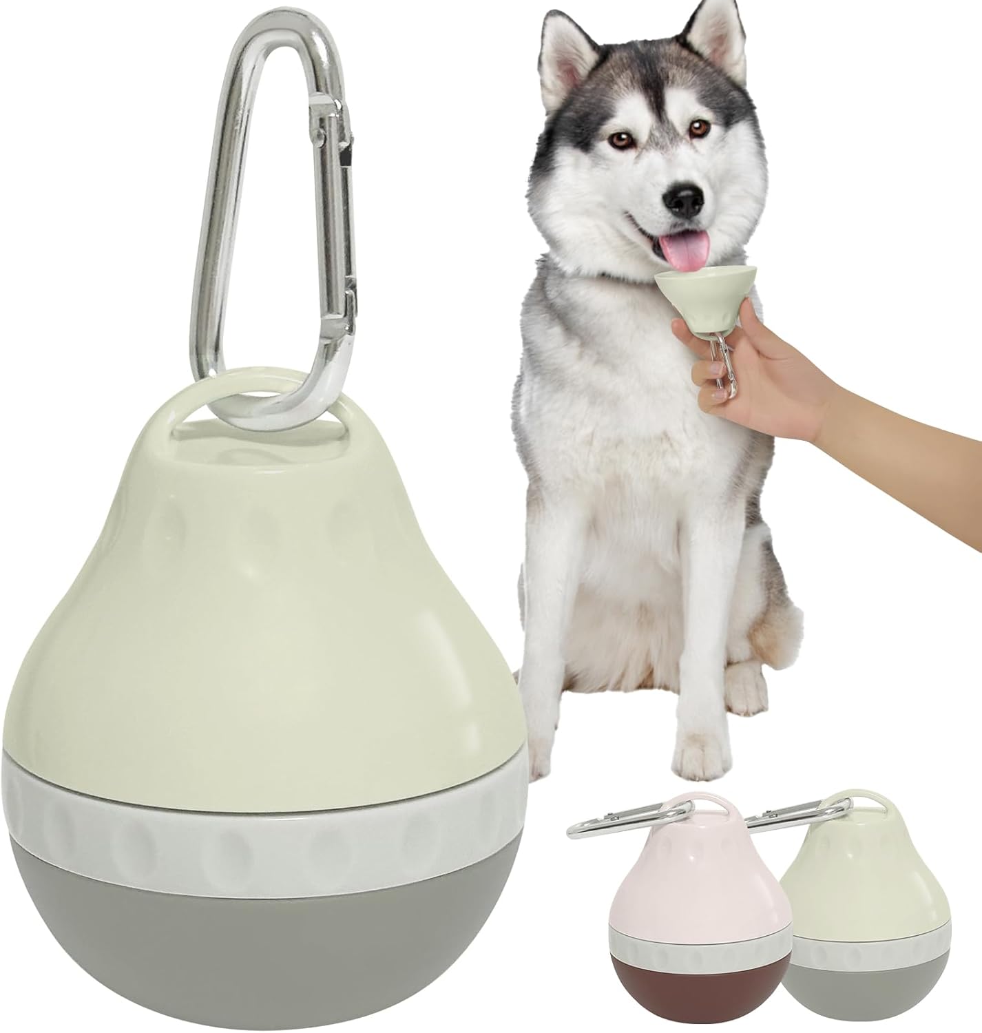 Portable Dog Water Bottle with Hanging Buckle for Dog Outdoor Activities, 200ML Leak-Proof Dog Food Storage Container with Foldable Silicone Body & Easy-Clean Design, Grey