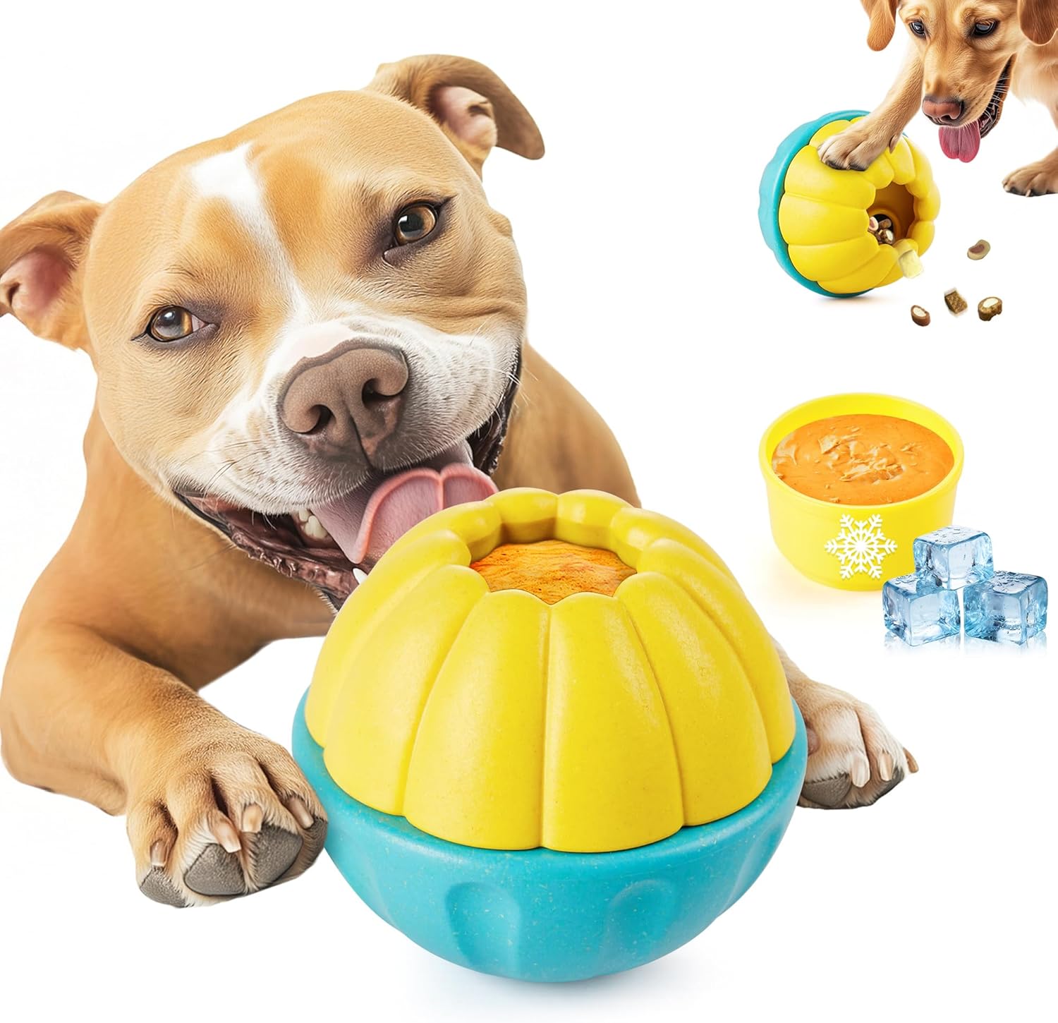 Potaroma Frozen Treat Dog Toys Enrichment Ball, Interactive Durable and Safe Puppy Chew Toy, Slow Feeder Food Dispenser Dog Pup Puzzle for Chewers 4.0 Inches