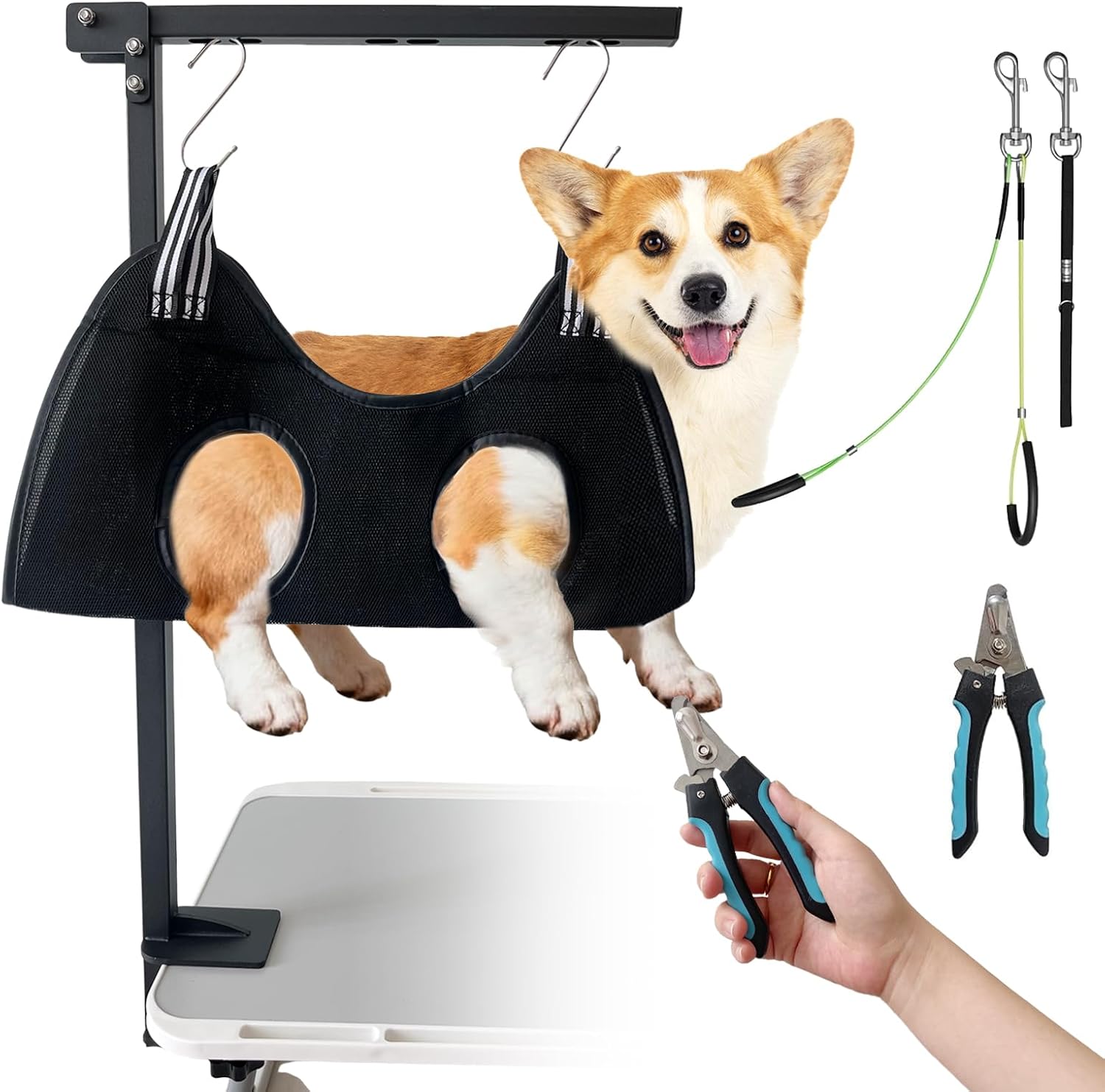 Professional Dog Grooming Arm Kit with Adjustable Hammock & No-Sit Haunch Restraints – All-in-One Solution for Small/Medium Pets