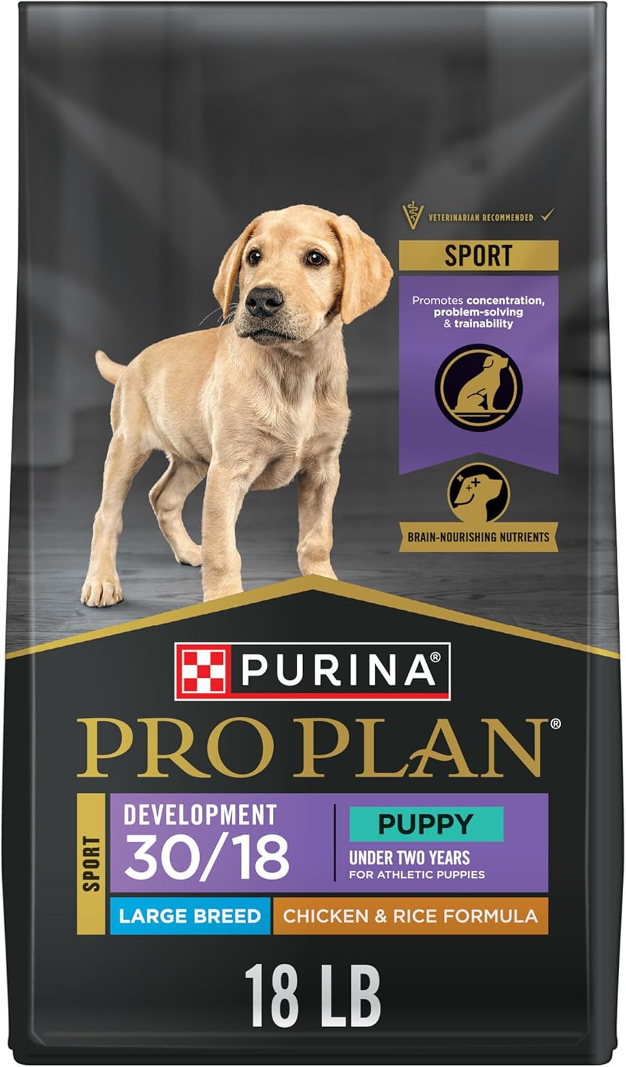 Purina Pro Plan Sport Development Large Breed 30/18 Chicken and Rice High Protein Dog Food Puppy Formula – 18 lb. Bag