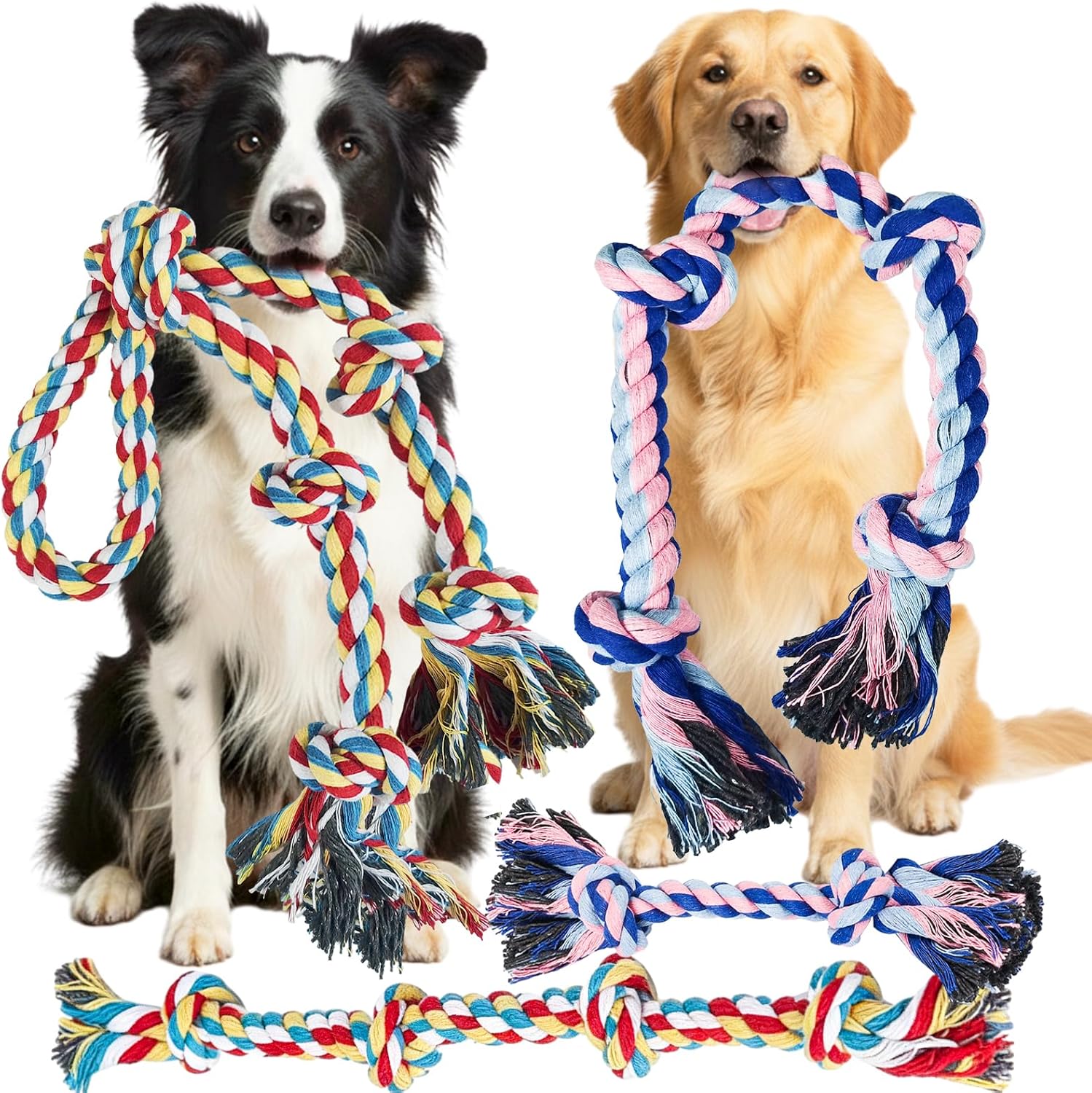 Rocfish 4 Pack Dog Rope Toys for Aggressive Chewers, Nearly Indestructible Tug of War Toys for All Dog Sizes, 100% Cotton Teeth Cleaning Chew Rope, Heavy Duty Tug Toy to Relieve Dog Boredom