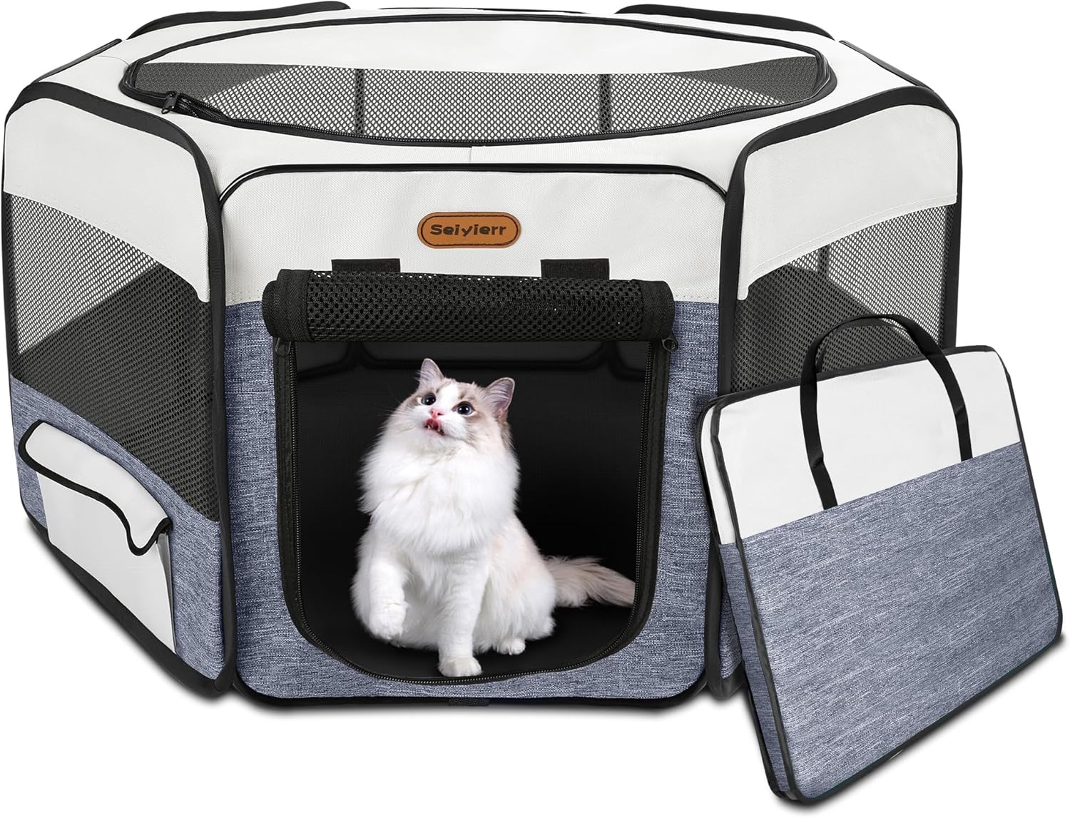Seiyierr Dog Playpen, Portable Pet Play Pen Foldable Carrying Case, Puppy Pens Outsid for Small Cat Indoor/Outdoor, Removable Mesh Shade Cover