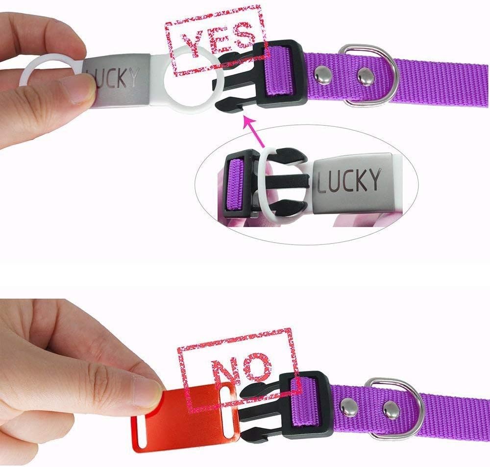 Silent Slide On Puppy Dog Cat ID Tags,Elastic Silicone Band and Stainless Steel Name Plate, Personalized Laser Engraved On Collar,Universal Design for Most Style Pet Collars