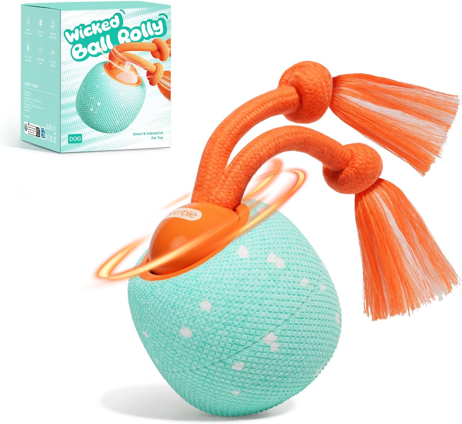 Smart Interactive Dog Toy, Wicked Ball Rolly, Automatic Moving, Bouncing, Rotating, E-TPU Material, Active Rolling Interactive Dog Ball for Medium and Large Dogs