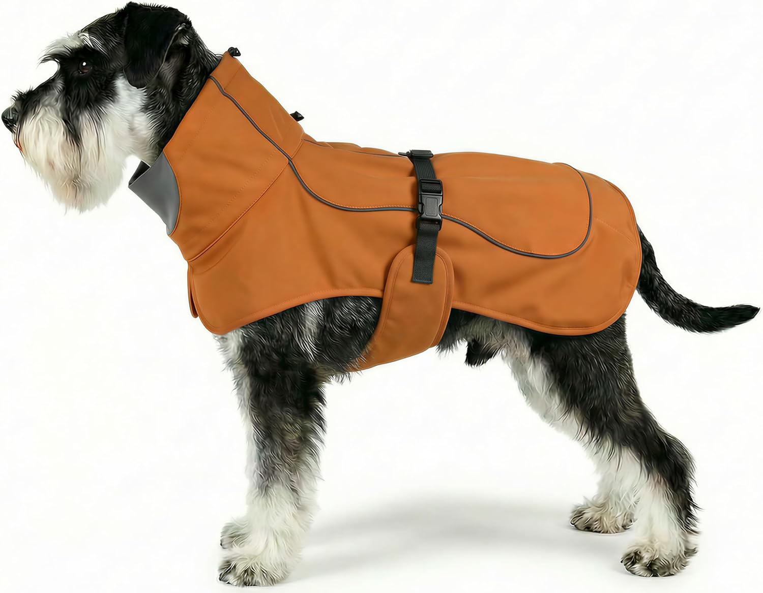 Softshell Dog Winter Vest, Fleece Lined Water-Repellent Jacket with Fur-Safe Buckle (No Hook & Loop) for Hiking, Adjustable Reflective Winter Coat for Active Dogs (Aurantium, Medium)