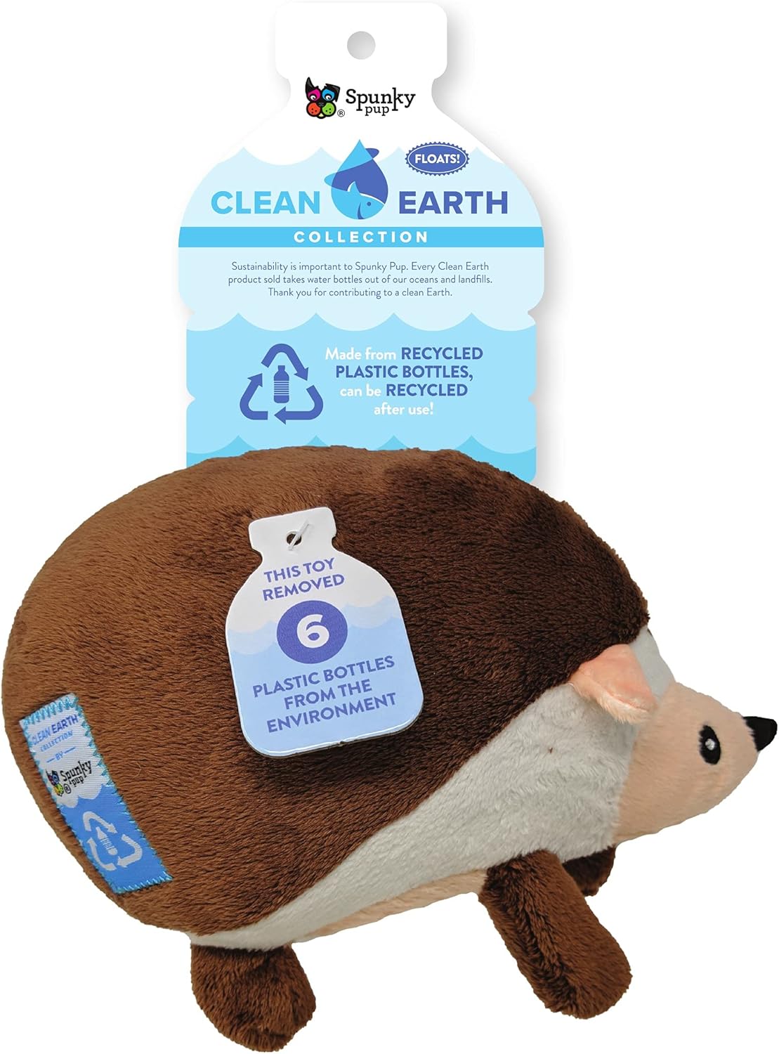 Spunky pup Clean Earth Plush Hedgehog | Made from 100% Recycled Water Bottles | Large,Brown,7213