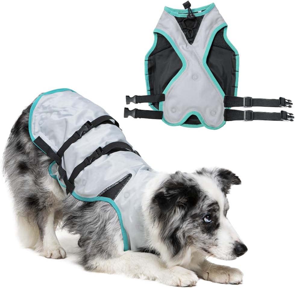 Suitical Dry Cooling Vest for Dogs | Canine Cooling Vest for Hot Weather | Dog Cool Down Jacket | Machine Washable | M | Neck to Tail 20”- 24” | Chest 24-32” Around | Neck Circumference 20” | Silver