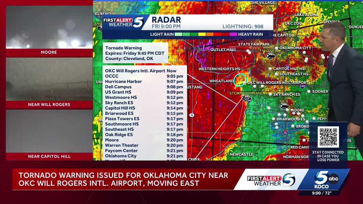 Tornado warning issued for central Oklahoma