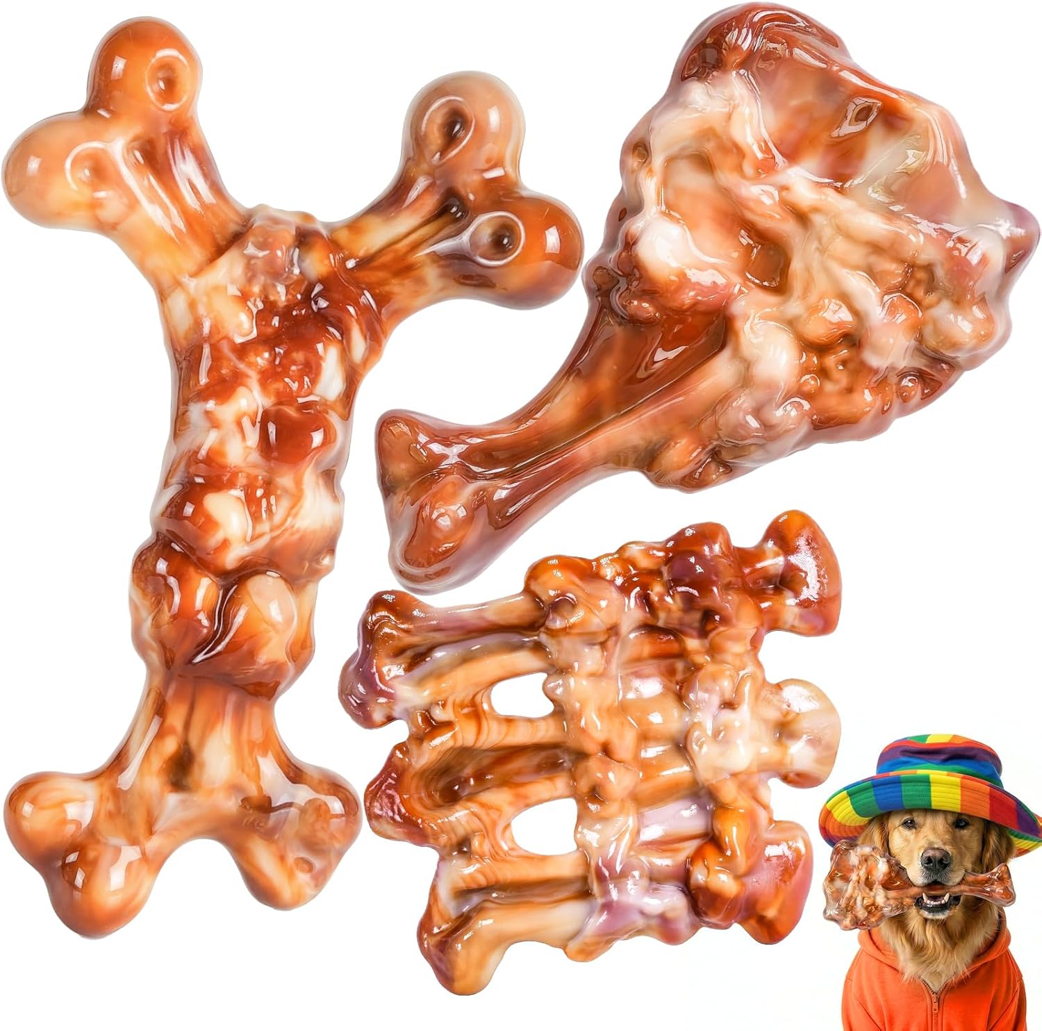 Tough Dog Toys for Aggressive Chewers: 3 Pack Dog Chew Toys, Indestructible Dog Toys for Large Dogs, Durable Heavy Duty Hard Big Toy for Super Chewer 25-90lbs, Bacon Flavor, Keep Them Busy