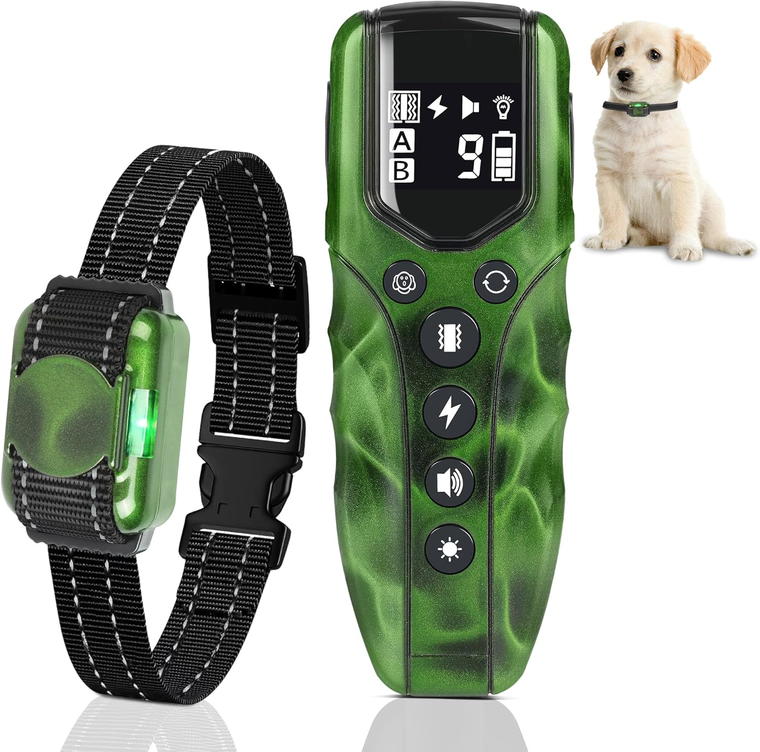 Ultra Small Shock Collar for Small Dogs, Dog Training Collar with Remote for Small Dogs 5-15lbs & Medium Large Dogs, Rechargeable, 2000ft Range, Collar with Beep, Vibration, Safe Shock,Green
