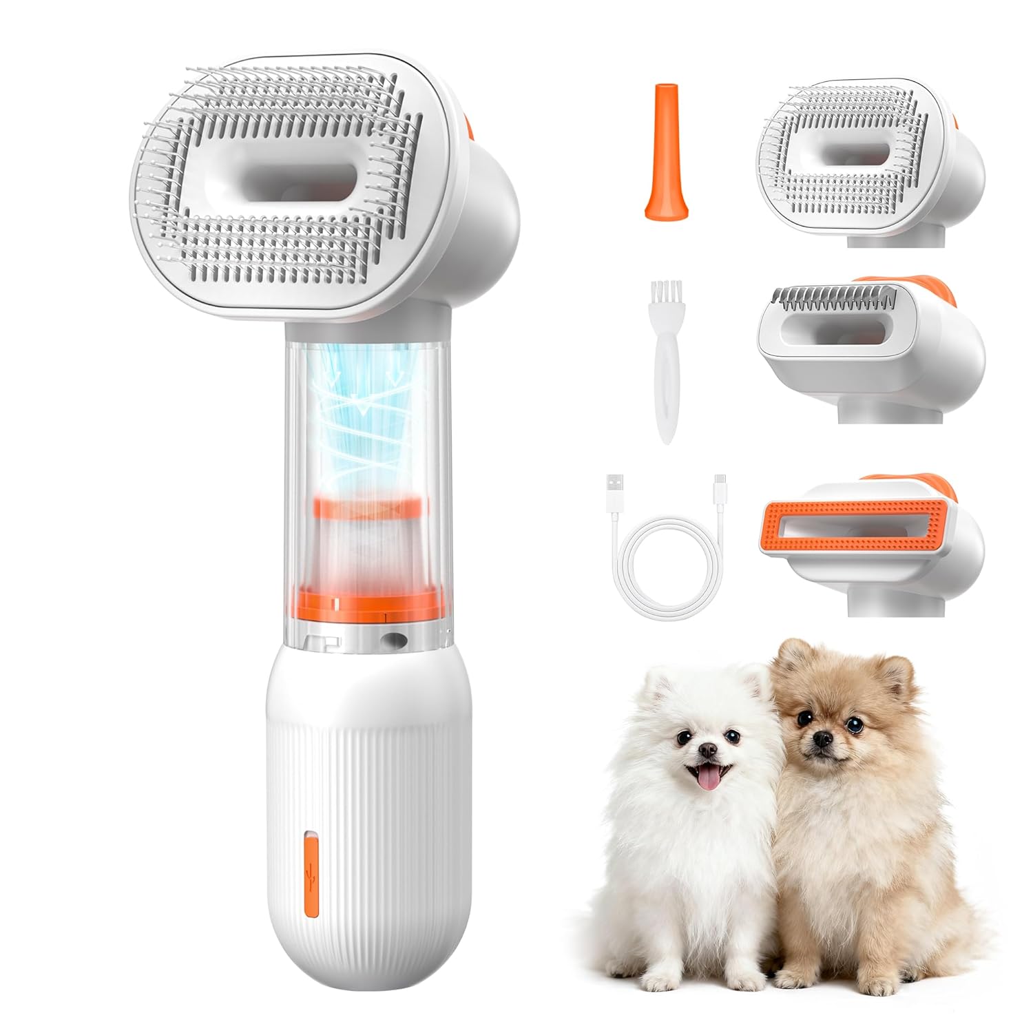 Vacuum Dog Brush for Shedding, 4-in-1 Self-Cleaning Slicker & Undercoat Rake, Deshedding Grooming Tool, Anti-Static, Massage & Combing All In One! (White)