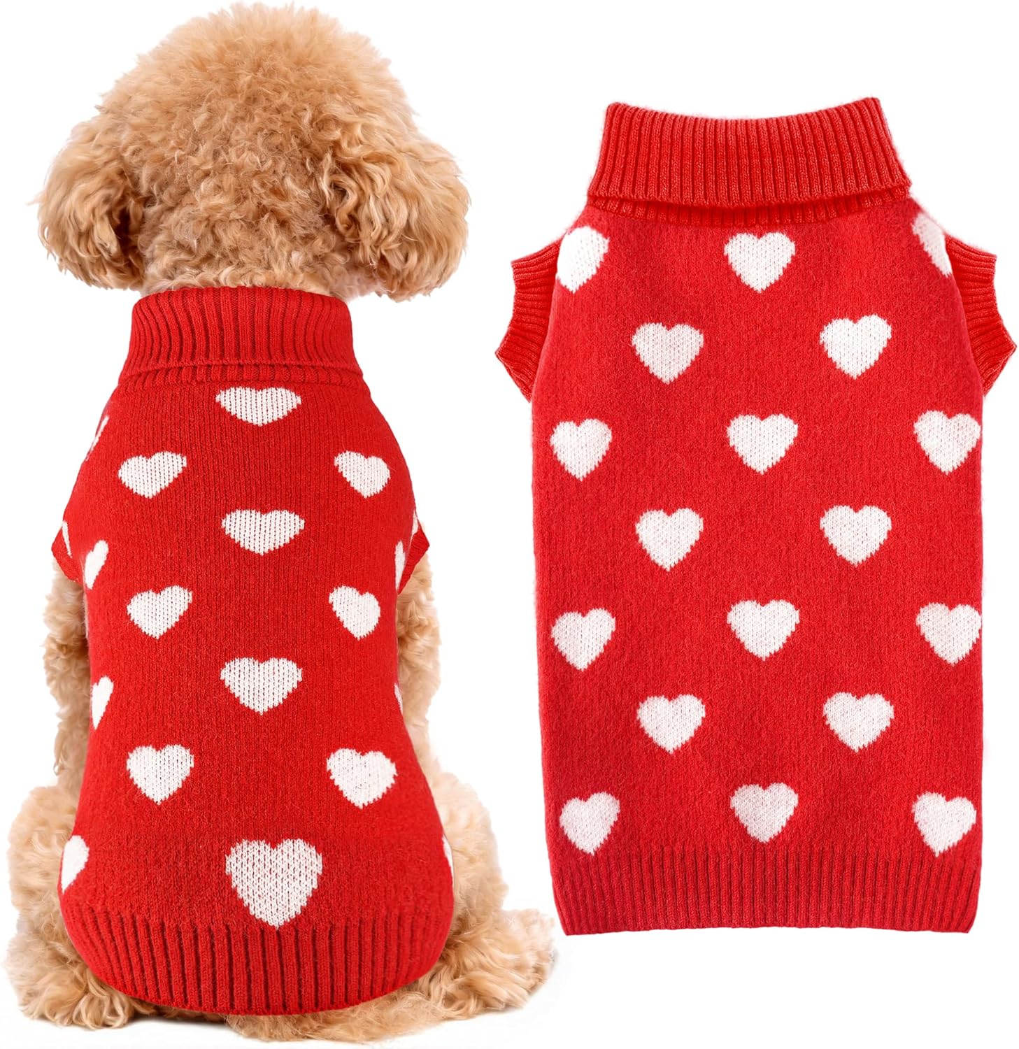 Valentines Dog Sweater Heart Dog Valentines Outfit Soft Warm Knitted Pet Clothes Cold Weather Puppy Clothes for Small Medium Dogs Cats