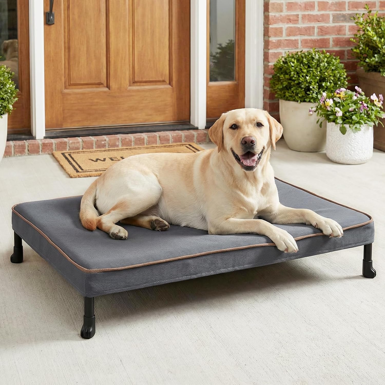 Veehoo Chew Proof Elevated Dog Bed, Indestructible Raised Dog Bed with Exclusive Cover, Washable Orthopedic Padded Pet Cot for Indoor & Outdoor, Large Dog Bed 41″ x 27″, Dark Grey