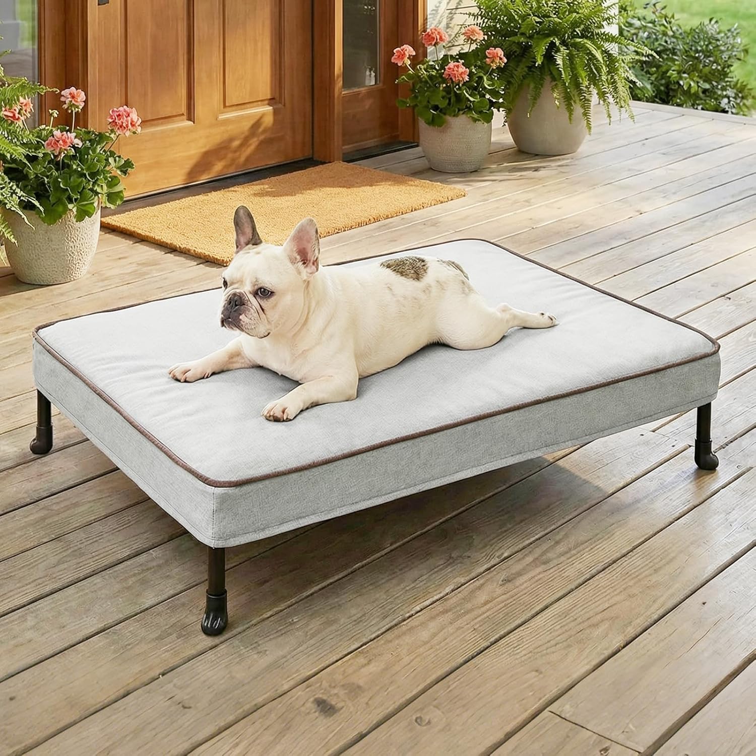 Veehoo Elevated Dog Bed with Waterproof Cushion Mat, Cooling Raised Dog Beds with Padded Top, Washable Outdoor Dog Bed, Orthopedic Pet Cot for Indoor & Outdoor, Medium Dog Bed 32″ x 25″, Dark Grey