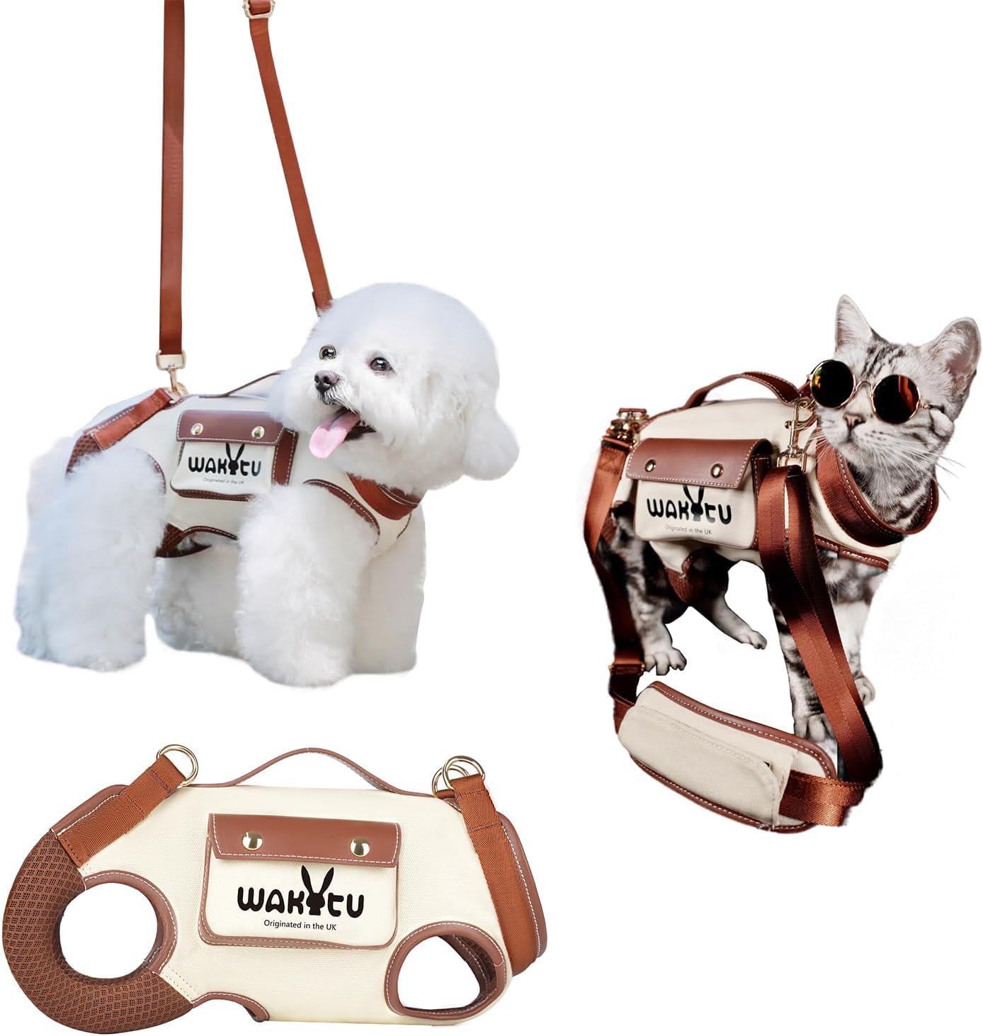 Wakytu Dog Lift Harness Dog Carrier VES Harness Adjustable Leash with Small Puppy Treat Bag,Fits Most Cars,S，4-8 LBS