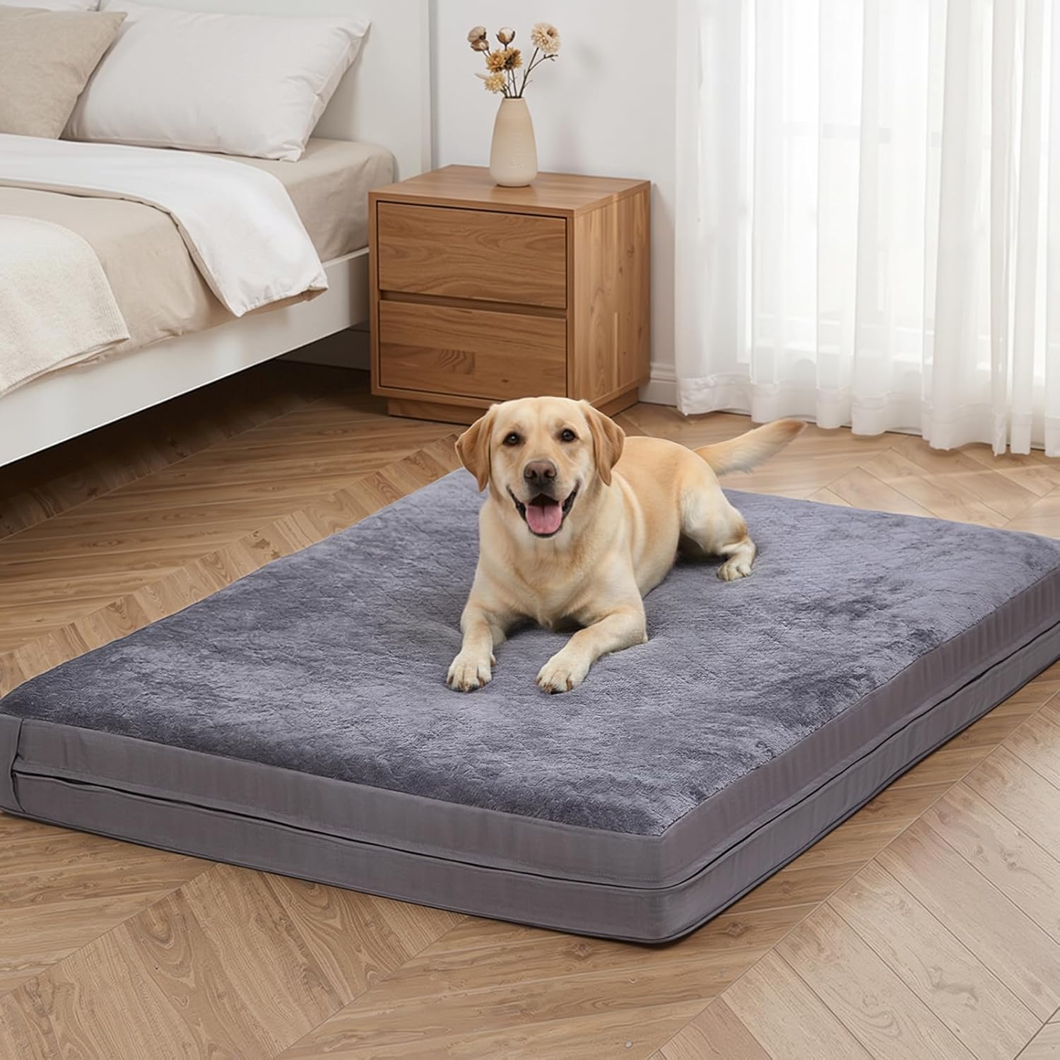Waterproof Large Dog Bed – XL Dog Bed for Crate, Washable Crate Bed with Orthopedic Pet Mat with Egg Crate Foam, Anti-Slip, Reversible & Washable Cover, 41″ x 27″, Gray