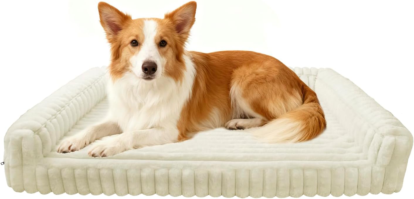 Waterproof Orthopedic Dog Bed for Medium Dogs, Medium Non-Slip Pet Beds with Sides, Egg-Crate Memory Foam Dog Couch for Crate Removable Washable Cover, Beige