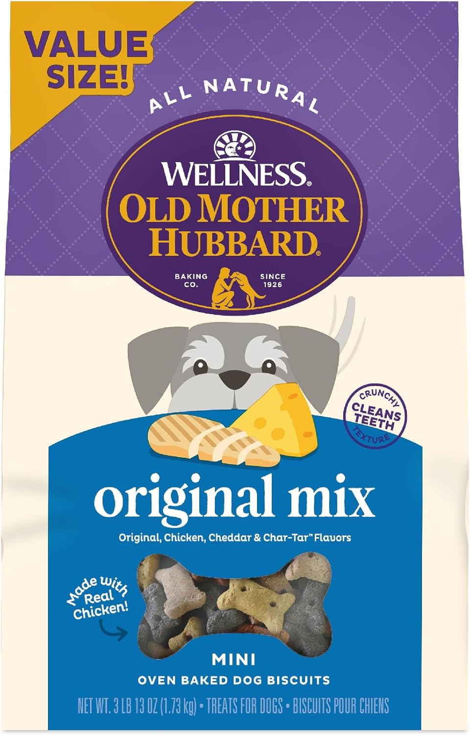 Wellness Old Mother Hubbard Classic Original Mix Dog Biscuits, Natural Training Treats, 4 Flavors, Mini Size, 3.8 lb Bag