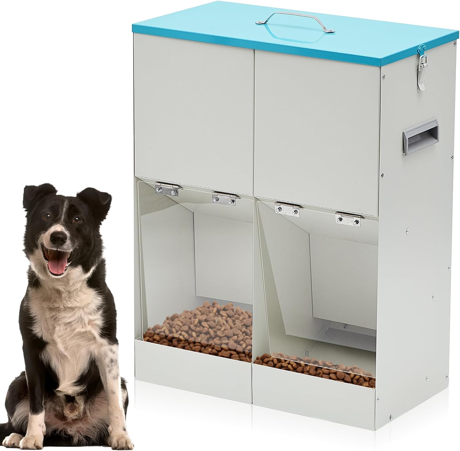 Willinglong Gravity Automatic Dog Feeder for 2 Dogs 46 lbs Capacity Galvanized Metal Self Feeding Dog Food Dispenser Large Breed for Outdoor and Indoor Use