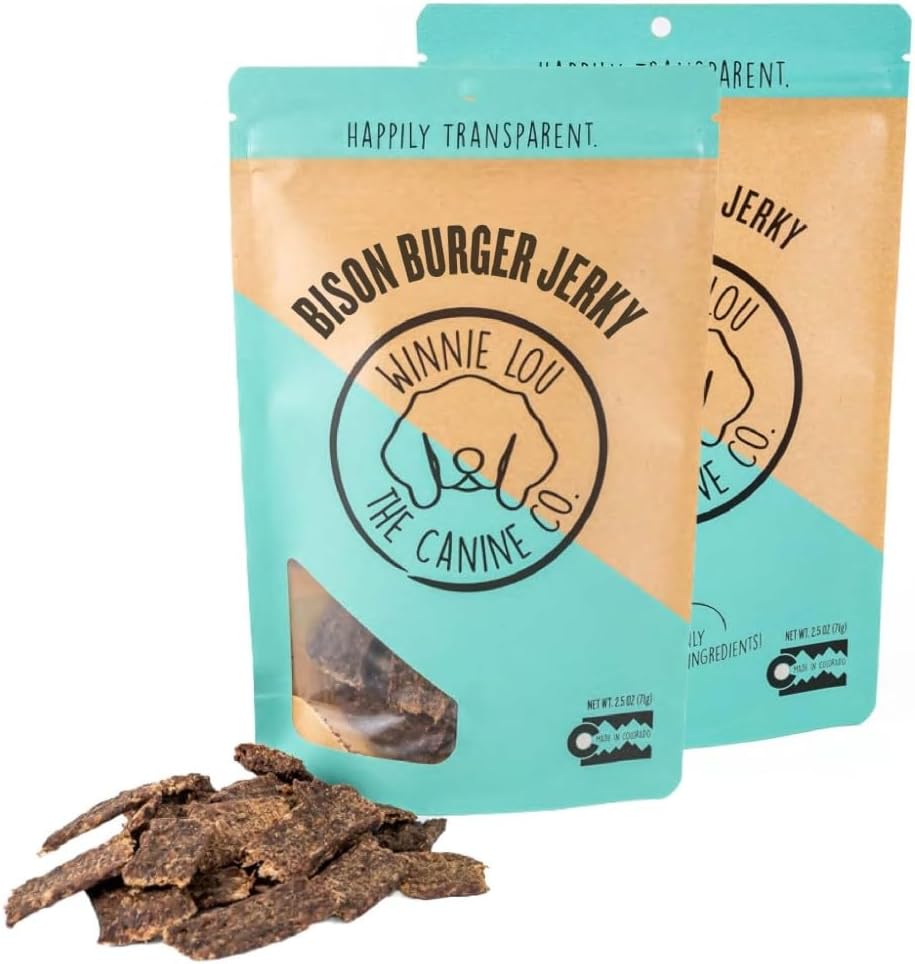 Winnie Lou Bison Burger Jerky Dog Treats – Limited Ingredient, Human Grade, Training Treats for Small, Medium & Large Dogs, USA Made, High Protein, Chews, Hypoallergenic, Sensative Stomach (2 Pack)