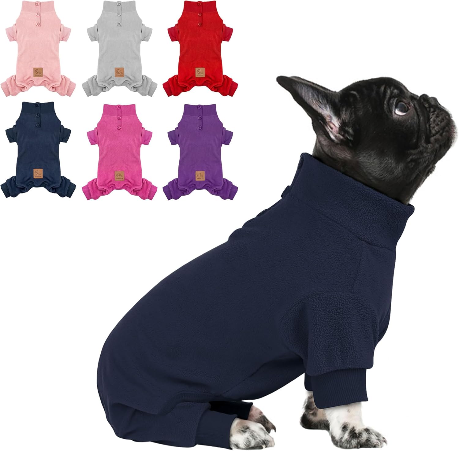 cyeollo Dog Pajamas for Small Dogs Thermal Fleece Pjs Jumpsuit for Dogs Stretchable Dog Onesie Warm Winter Cold Weather Coats Pet Clothes, Navy L