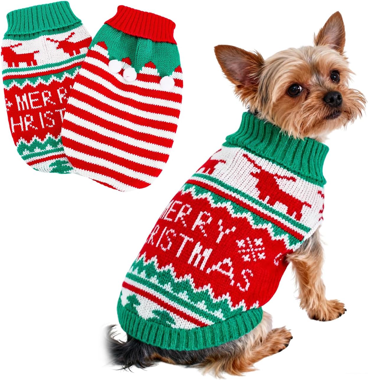 hoyuwak 2 PCS Christmas Dog Sweater Xmas Puppy Turtleneck Knitwear Warm Winter Christmas Outfits for Small Dogs Cats