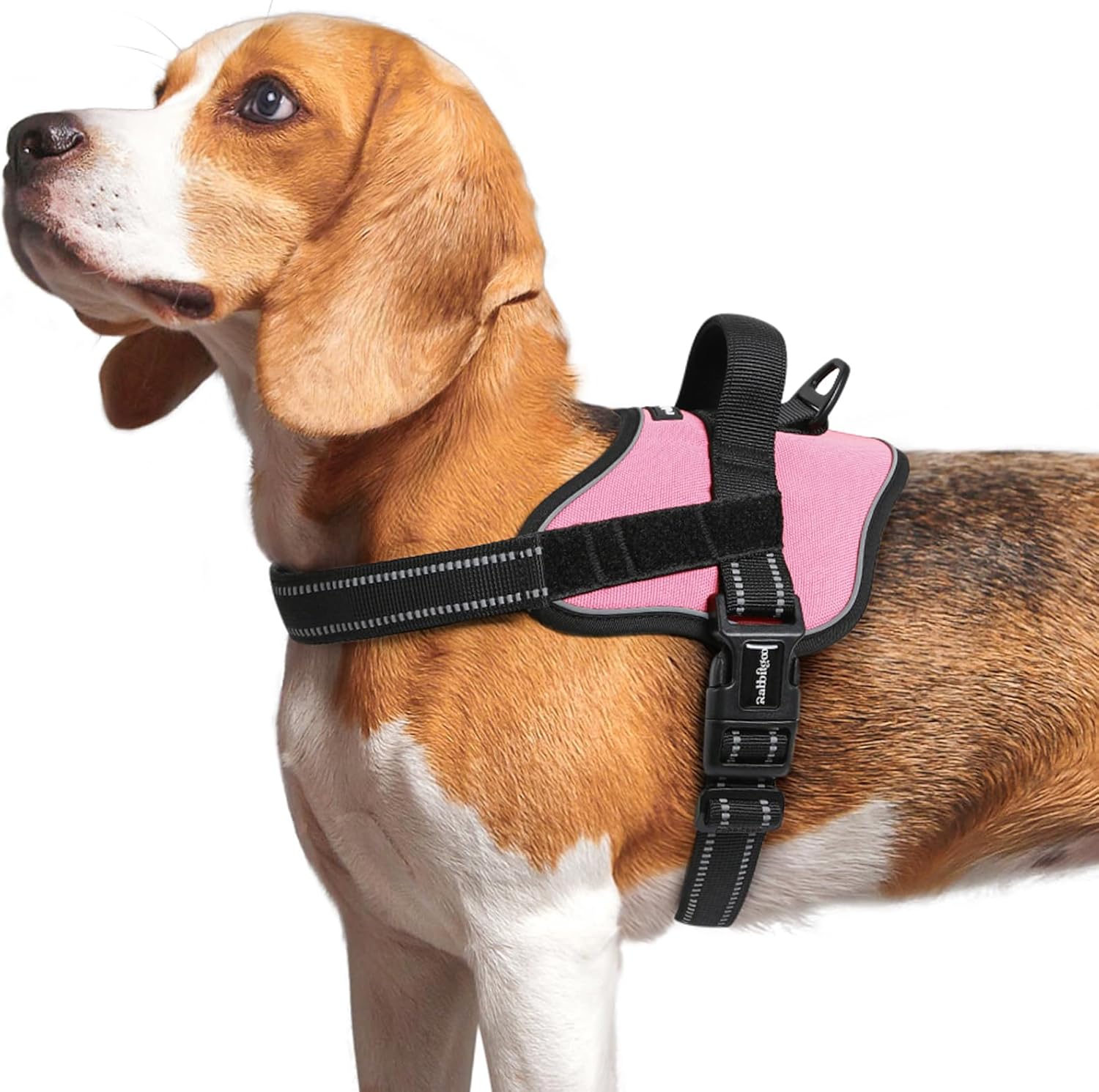 rabbitgoo Dog Harness Medium Sized, No Pull No Choke Pet Vest, Easy Wearing with One Buckle, Reflective, Adjustable Pet Harness with Molle for Walking, Training, Pink, M