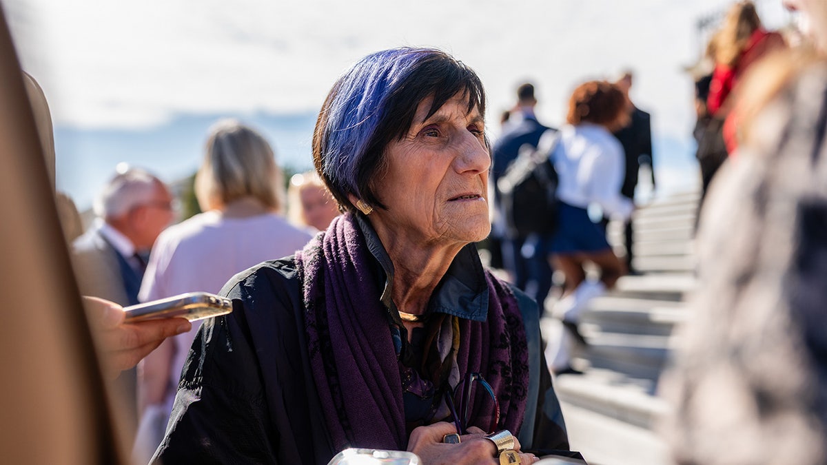 Rep. Rosa DeLauro speaking to media outside the US Capitol in Washington, D.C.