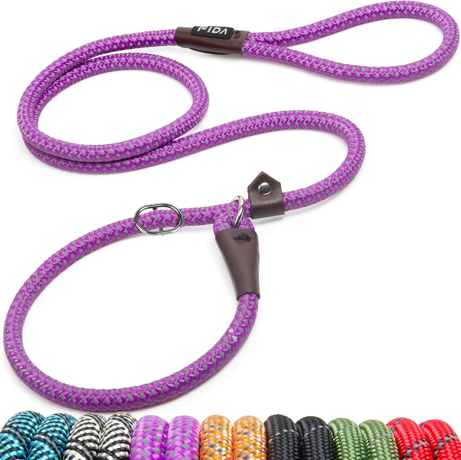 Fida Durable Slip Lead, 6 FT x 1/2″ Heavy Duty Rope Leash for Large, Medium Dogs, No Pull Pet Training Leash with Highly Reflective, Purple
