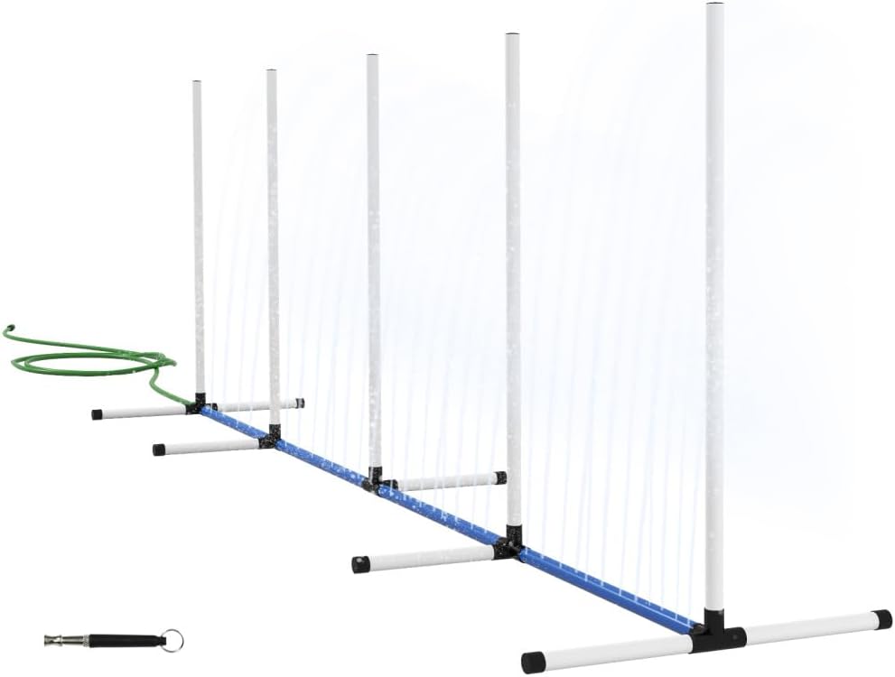 2-Piece Dog Agility Training Set with Weave Poles, 32.8ft Water Spray Tube, Whistle and Carry Bag for Outdoor Backyard Practice