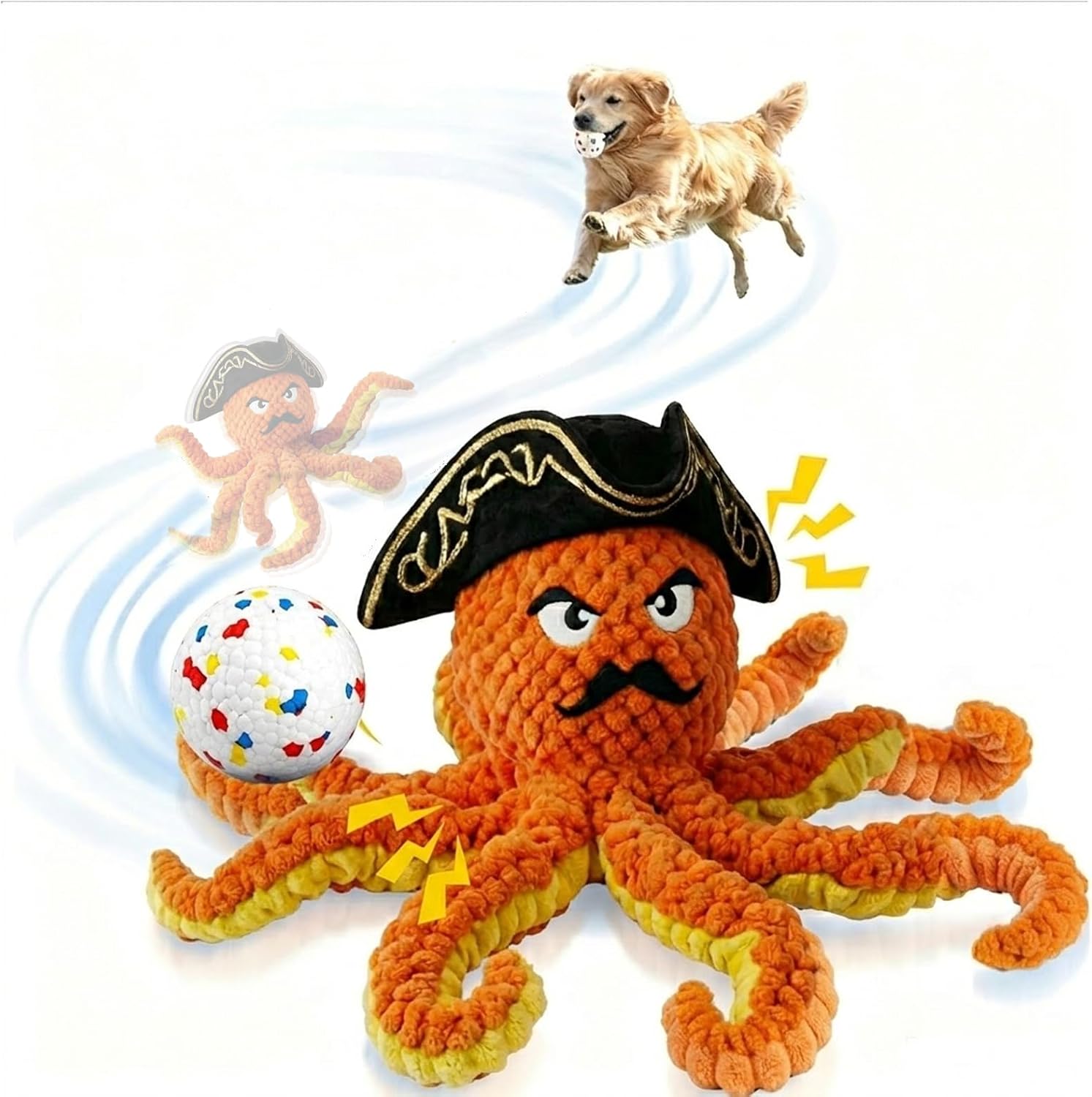 2026 Interactive Dog Toys, Self Moving Octopus Dog Toy Set with 2 Balls – Automatic Wobble Ball & Durable Chew Ball, 4-in-1 Squeaky Plush Enrichment Toy to Keep Them Busy for Medium Large Dogs