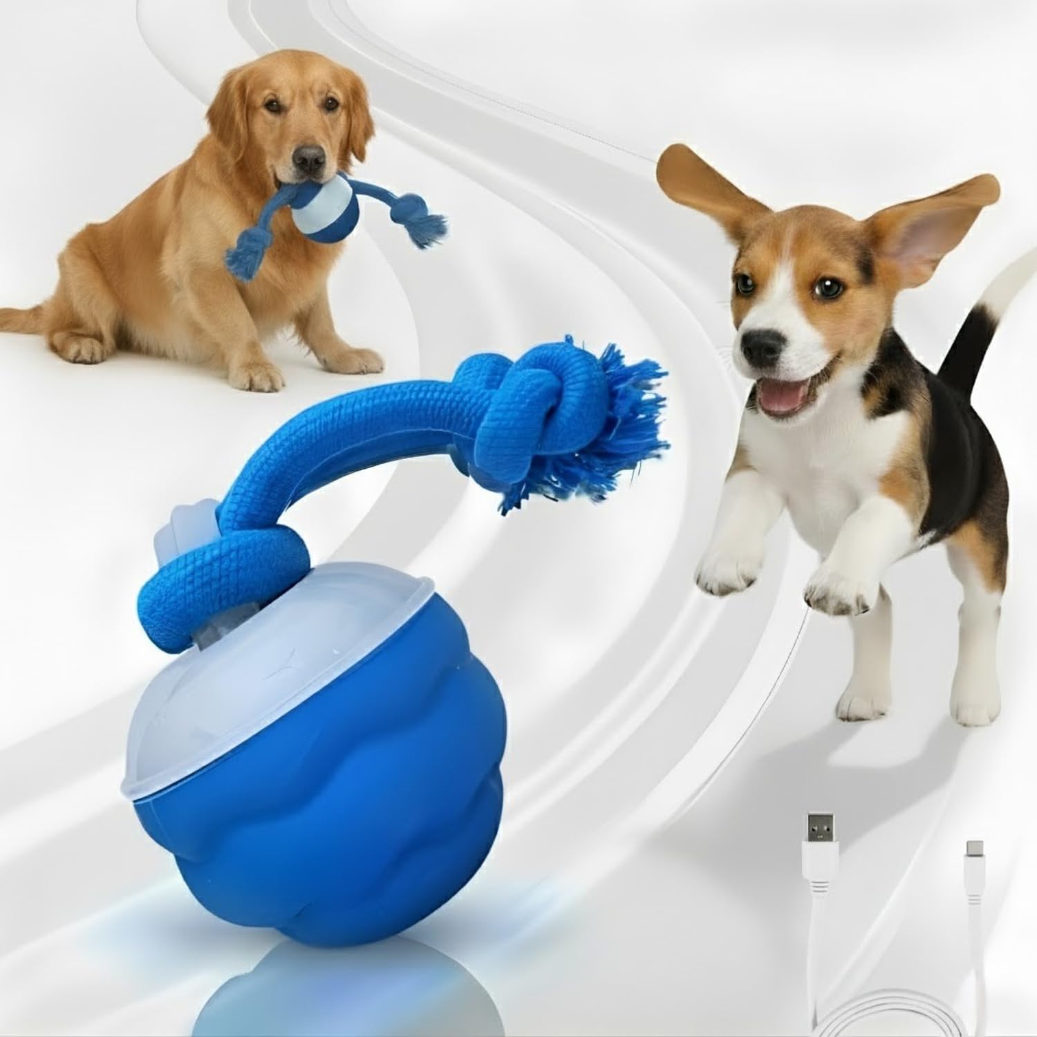 2026 New Interactive Dog Ball [Upgraded Version] – Smart Automatic Rolling Toy with Chew Rope & Sound for Small to Medium Dogs, USB Rechargeable, Durable Dog Stimulation Toy to Keep Them Busy