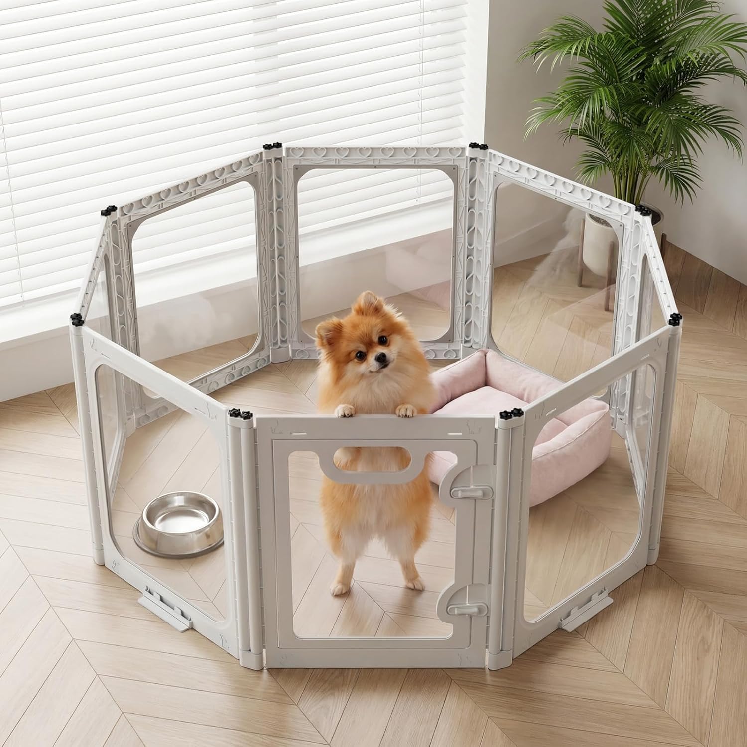 Acrylic Portable Dog Playpen Indoor, Clear Dog Play Pen Indoors Puppy Playpen Indoor Easy Assemble 24” Octagon Guinea Pig Rabbit Bunny Small Animal Pet Playpen, Puppy Play Pen for Indoors
