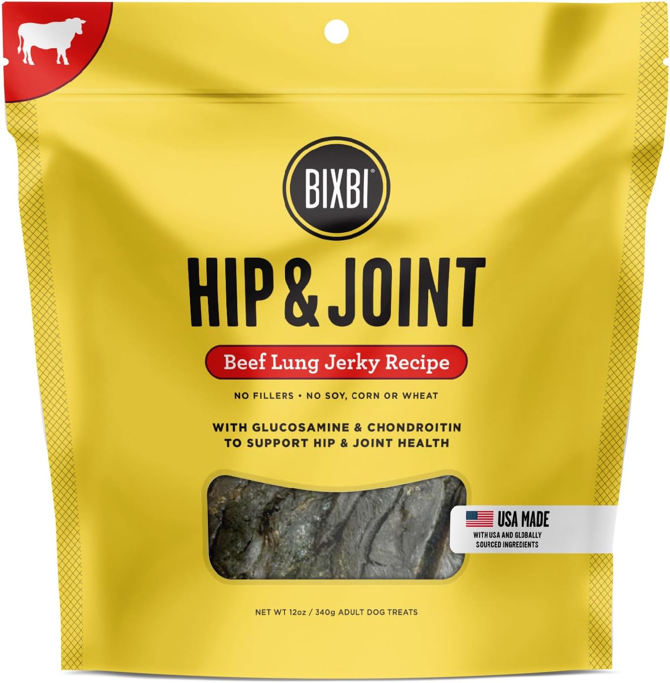 BIXBI Hip & Joint Support Beef Liver Jerky Dog Treats, 12 oz – USA Made Grain Free Dog Treats – Glucosamine, Chondroitin for Dogs – High in Protein, Antioxidant Rich, Whole Food Nutrition, No Fillers