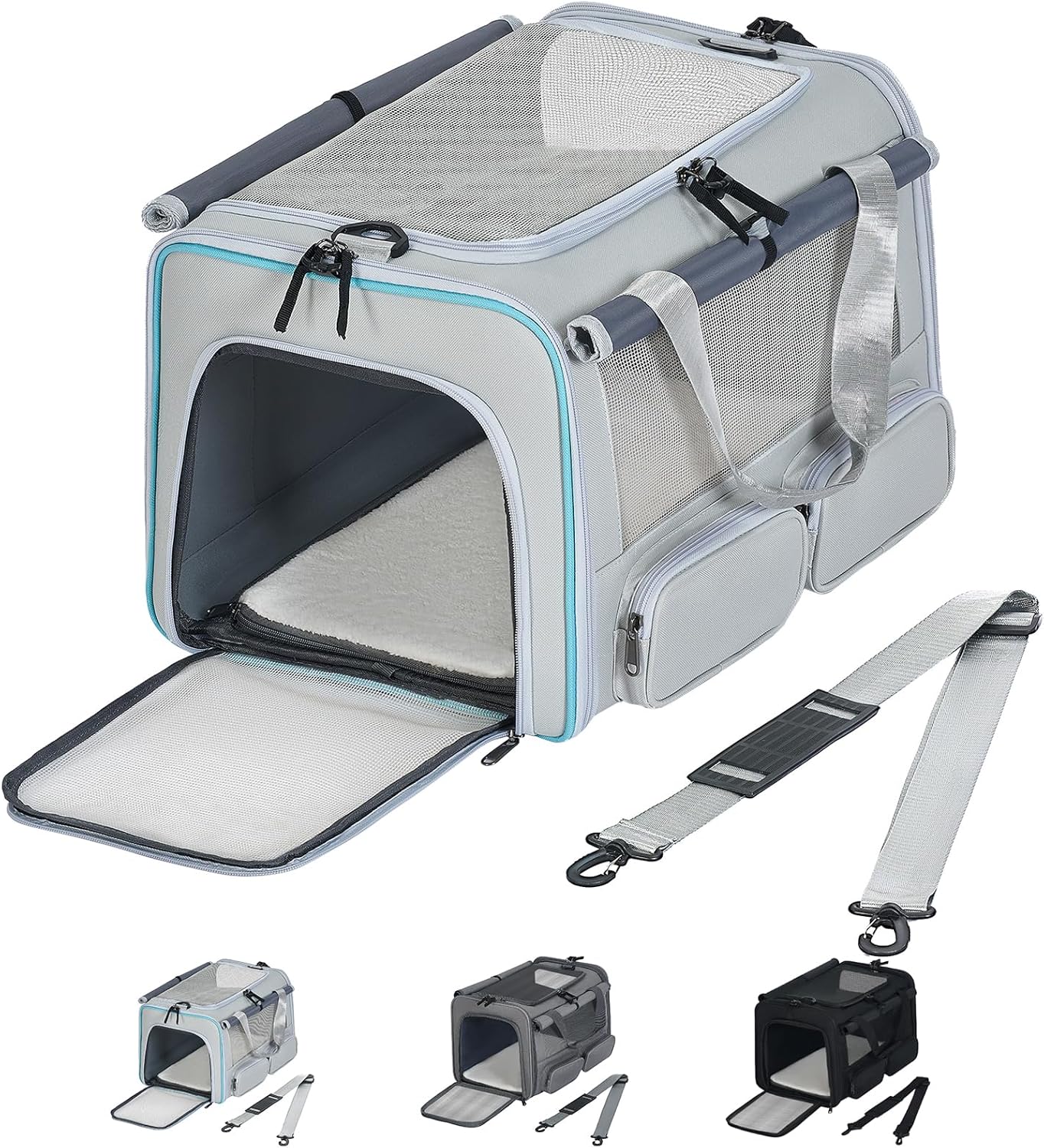 Cat, Dog Carrier for Pets up to 15 lbs, Soft-Sided Collapsible Pet Carrier with Upgraded Sturdy Base, Privacy Curtain and 2 Storage Bags, Cat Bag for Medium Cats and Small Dogs