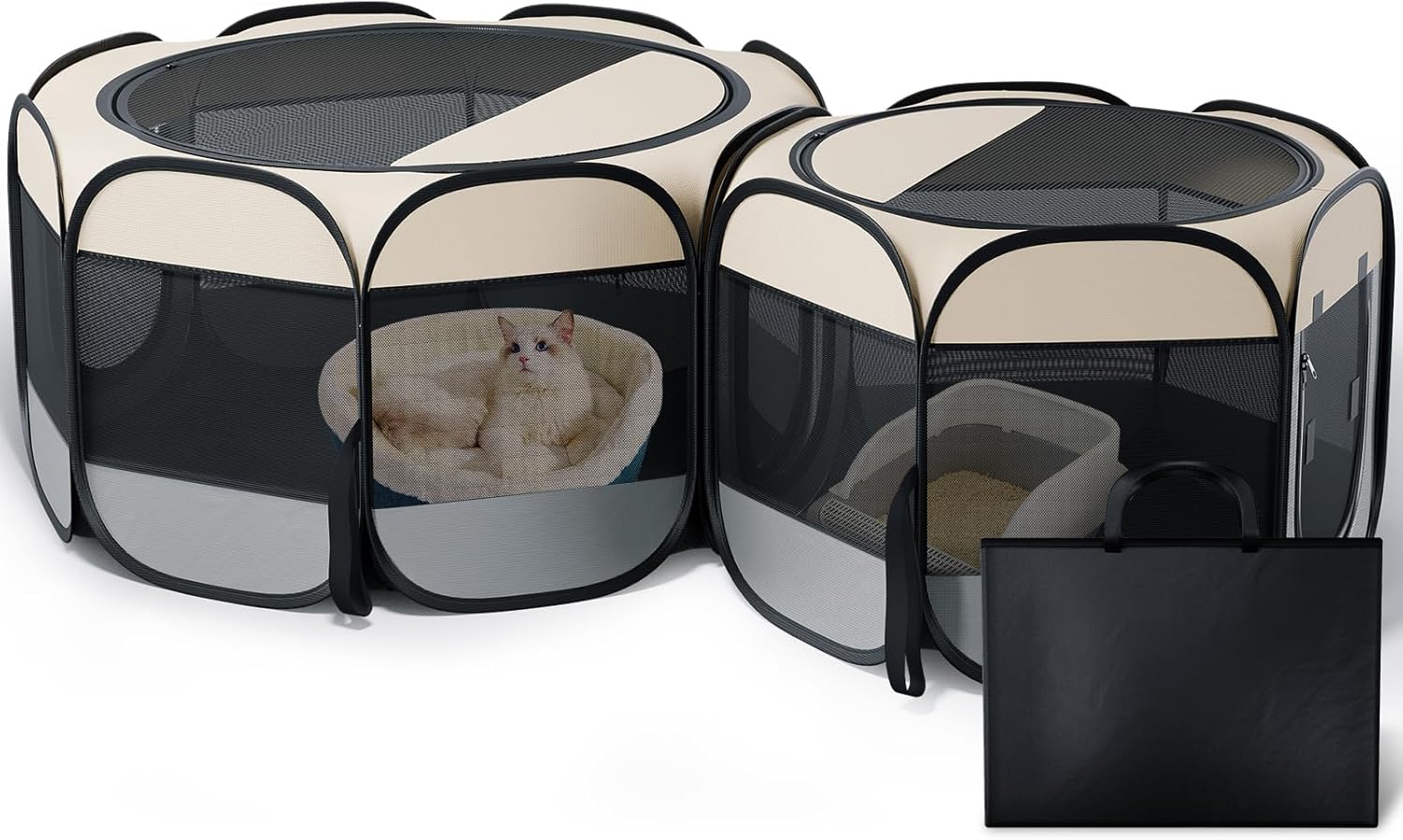 Cat Playpen, 71″x 24″ Large Portable Puppy Playpen, 2-Room Foldable Dog Playpen for Indoor Outdoor Dogs, Cats, Small Animals with Carrying Case