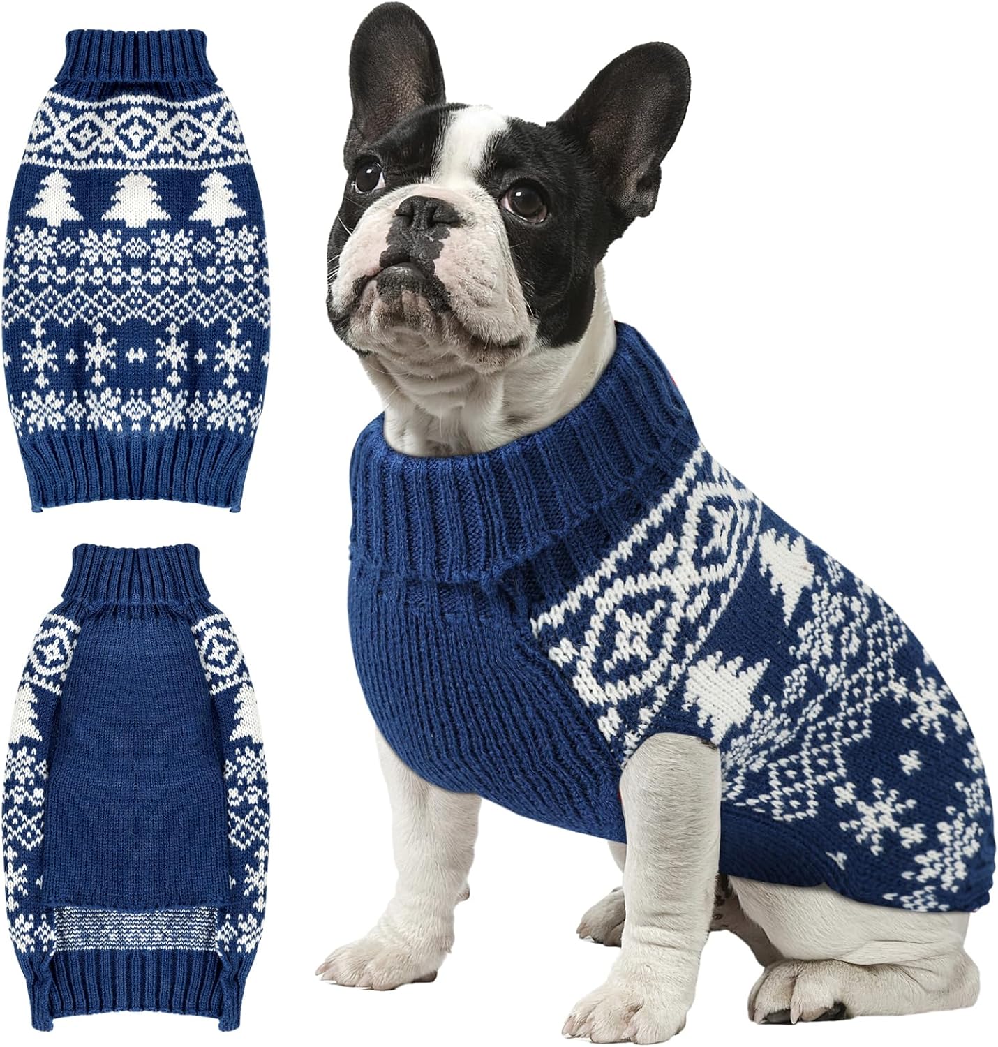 Christmas Dog Sweaters for Small Medium Large Dogs Girl, Soft Warm Pup Dogs Shirt, Turtleneck Double Knitting Collar for Outdoors Playing, Warm Dog Cat Clothes (Blue, XXS)