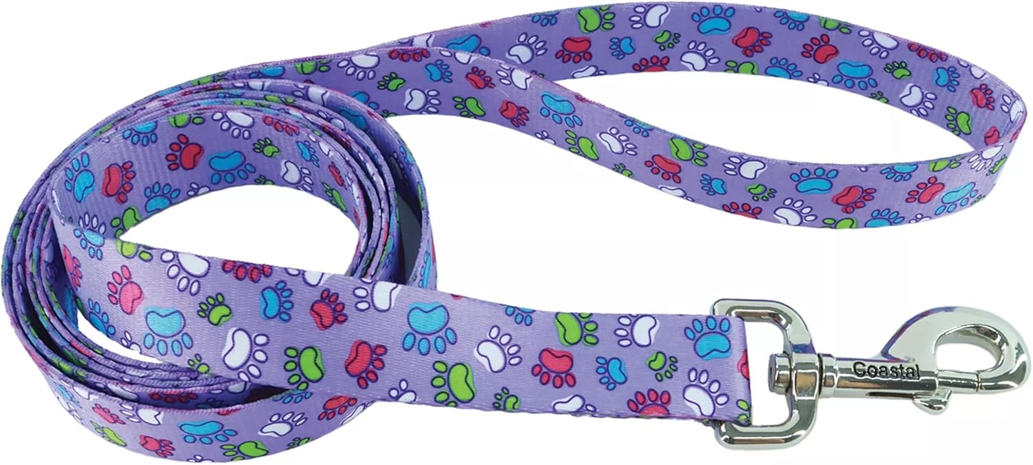 Coastal – Styles Dog Leash – Vibrant and Trendy Dog Leash – Purple Special Paw Print – 3/8” x 6’