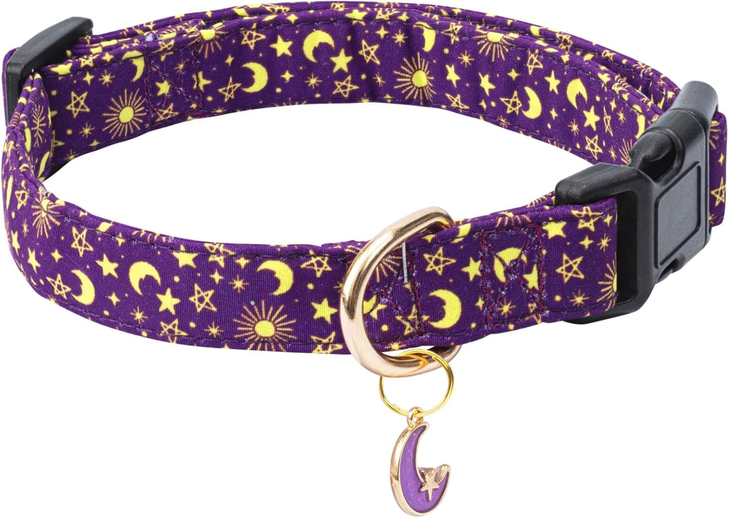 Cotton Dog Collar,Adjustable Cute Puppy Collar with Moon Patterned Design for Small Medium Large Dogs,Soft and Fancy Pet Collar with Safety Buckle for Girl Boy Dogs (Purple Moon, Medium)