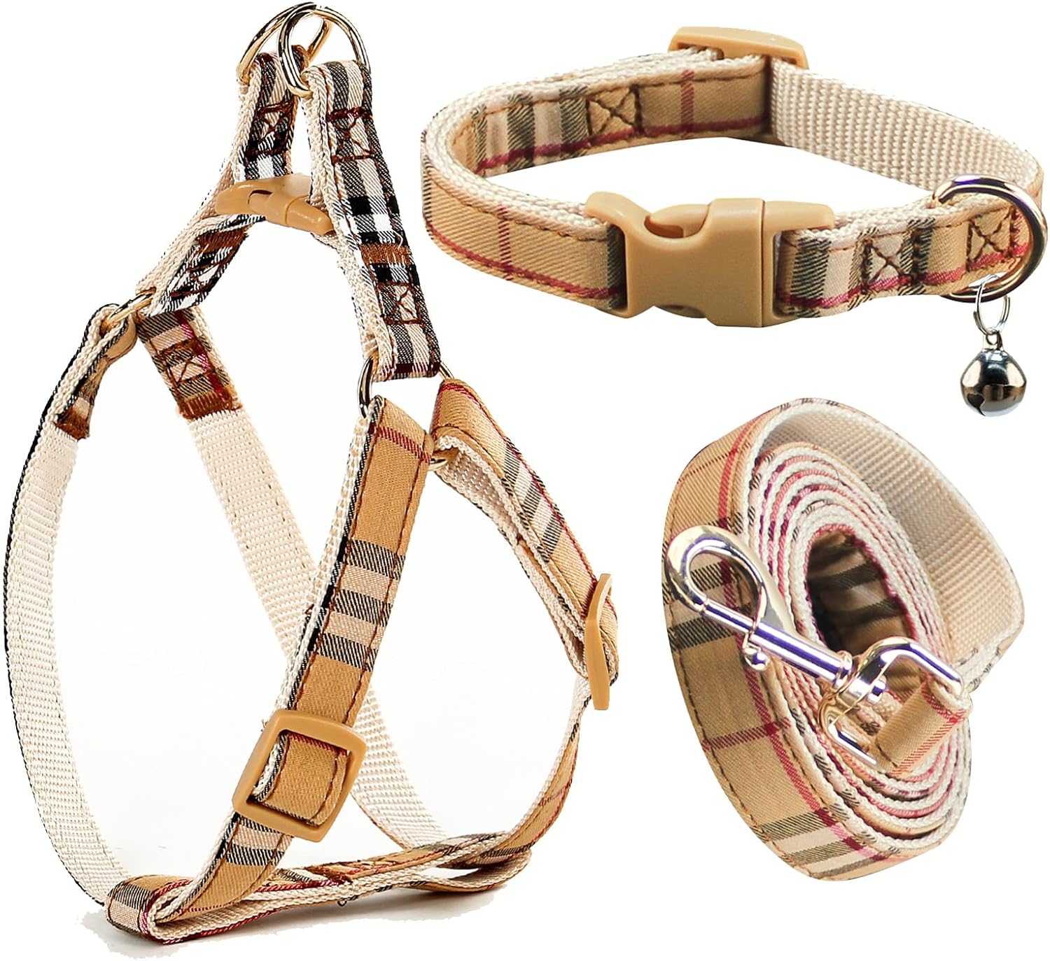 Cute Plaid Dog Collar Harness and Leash with Safety Buckle – Adjustable and No Pull Comfortable Dog Collars for Small Puppy, Stylish Durable Gift for Boy Girl Pets