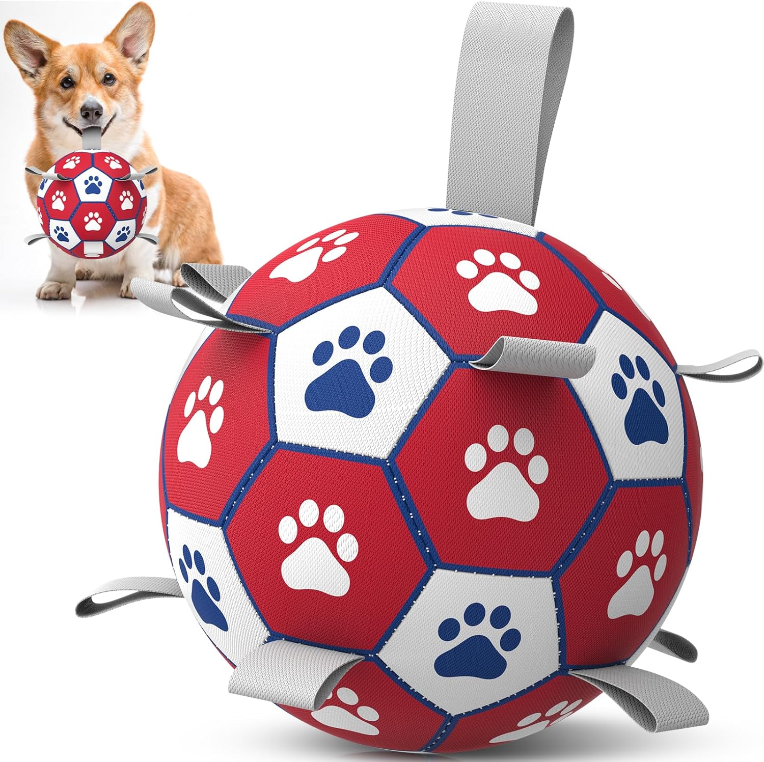 Diman Dog Balls, Dog Soccer Ball with Straps for Indoor Outdoor Play, Pet Toys Balls for Small Medium Dogs, Dog Birthday Gift, Interactive Dogs Toy for Tug of War (6 inch)