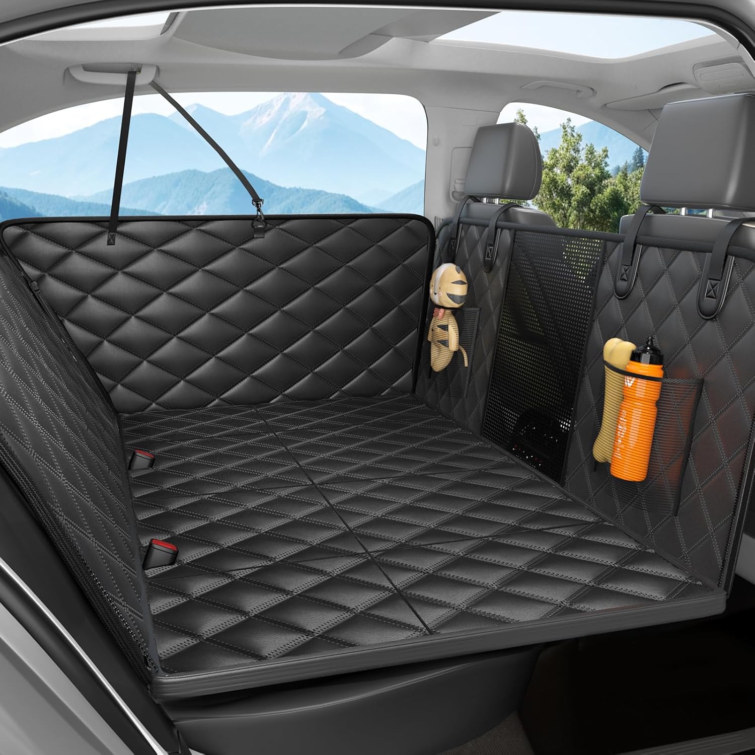 Dog Car Seat Cover for Back Seat, Hard Bottom Back Seat Extender for Dogs – Supports 400lbs,New Waterproof, Scratch Resistant, Anti Slip Portable Dog Hammock,Suitable for Cars, SUVs and Trucks(black)
