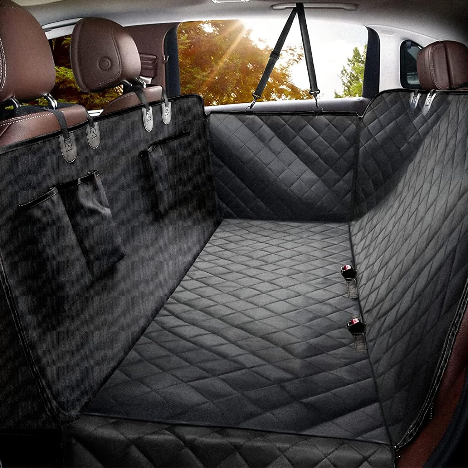 Dog Car Seat Cover for Back Seat,100% Waterproof Scratch Proof Nonslip Seat Cover,600D Heavy Duty Scratch Soft Dog Hammock for Car for Cars Trucks and SUVs（allblack