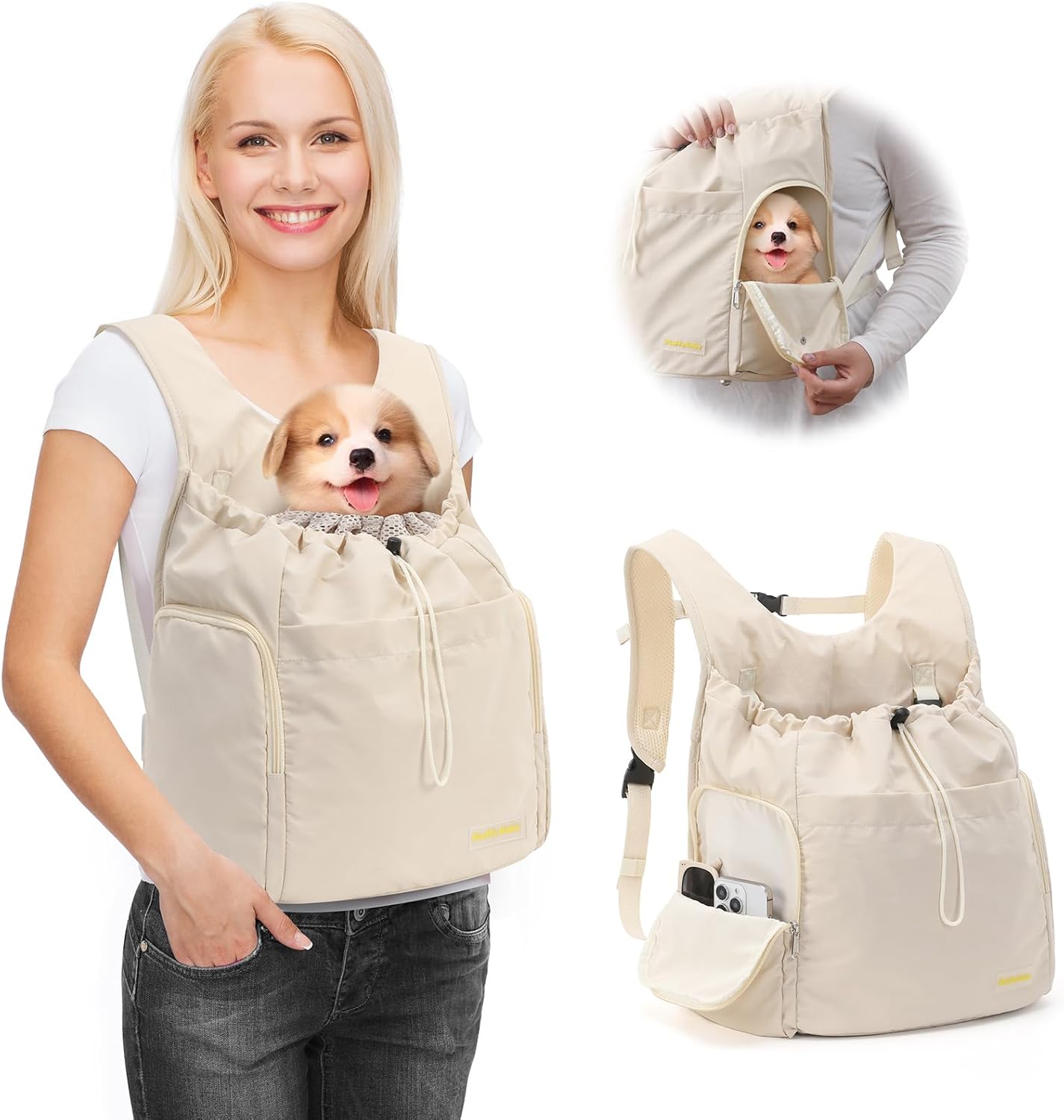 Dog Front Carrier Backpack, Adjustable Pet Dog Carrier Backpack Ventilated Mesh Dog Travel Backpack with Zippered Side Windows for Hiking Traveling for Small Medium Cats Dogs (Max 13 lbs)