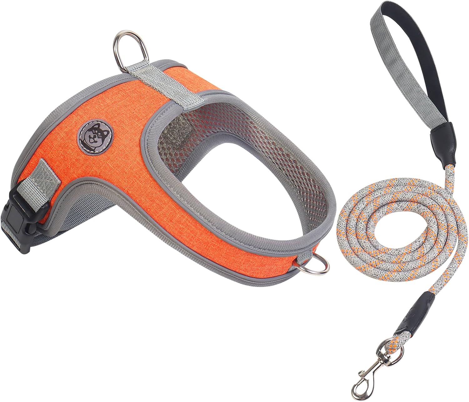 Dog Harness and Leash Set, No Pull Saddle Style Pet Harness, Breathable Mesh Adjustable Reflective Dog Vest for Dogs and Cat Medium Small Harness 2 D-Rings (Orange, S)