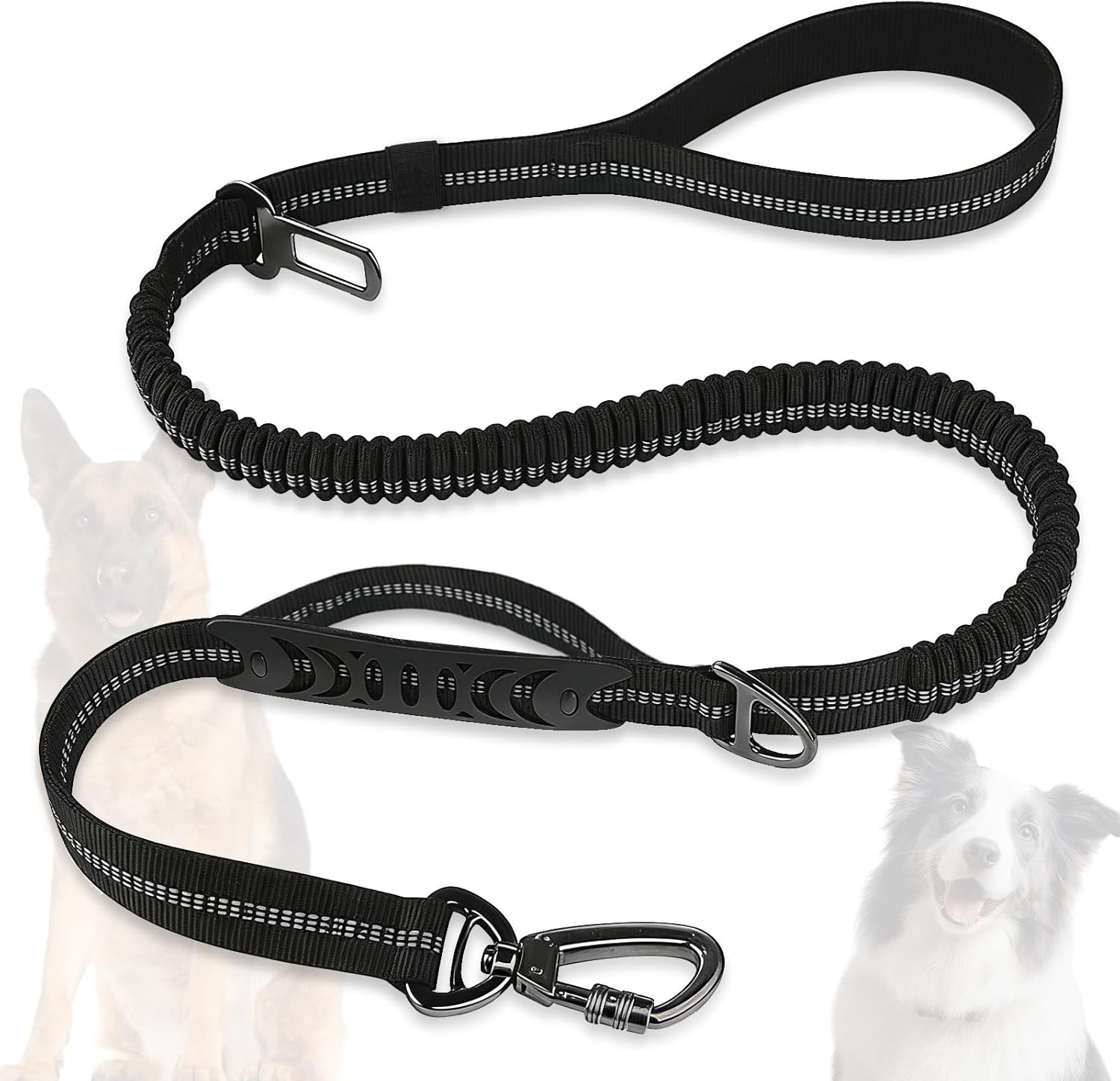 Dog Leash Heavy Duty – 4-6FT Long Leash Strong Shock Tactical Tug Leashes, Dog Seat Belt for Car with 2 Padded Handles, Reflective Rope Lead for Medium L X-Large Dogs Walking Running Training (Black)