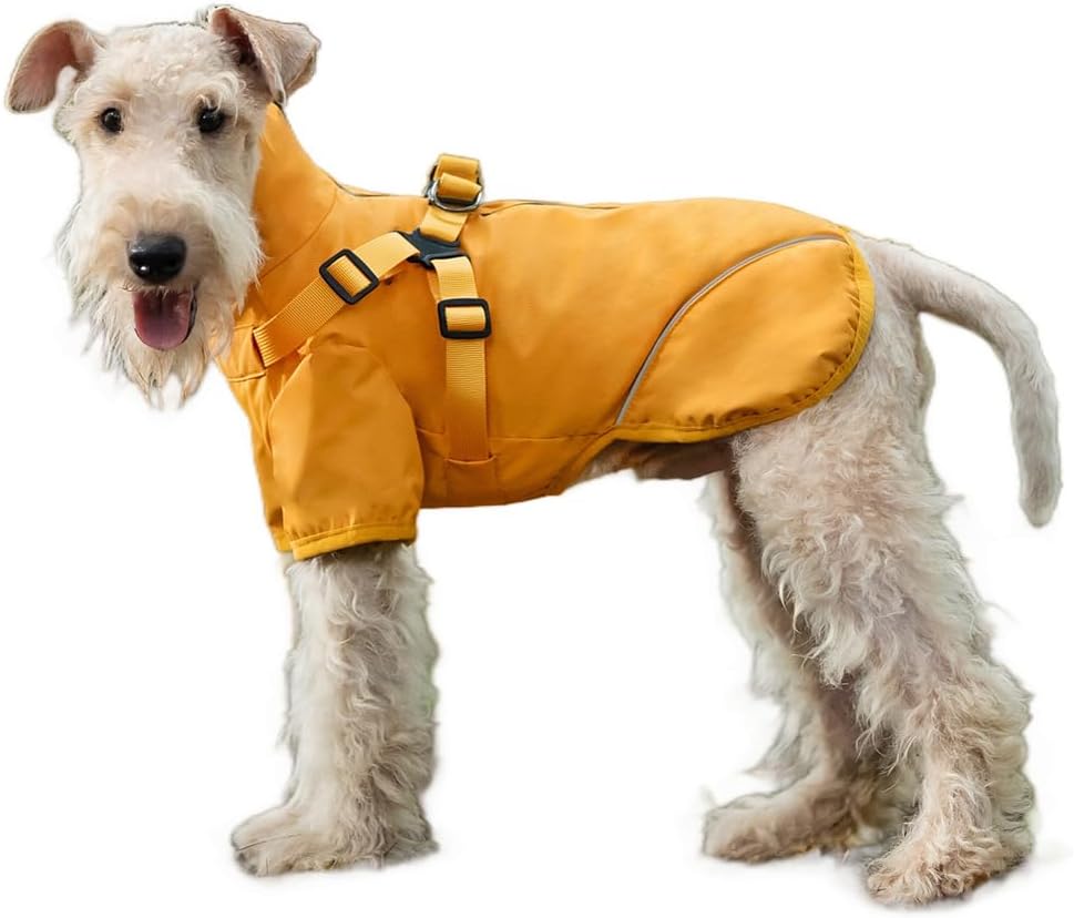 Dog Raincoat for Small Medium Dogs, Dog Rain Coat with Harness Built in, All Weather Waterproof Pet rain Jacket, Reflective Puppy Clothes (Yellow, Medium)