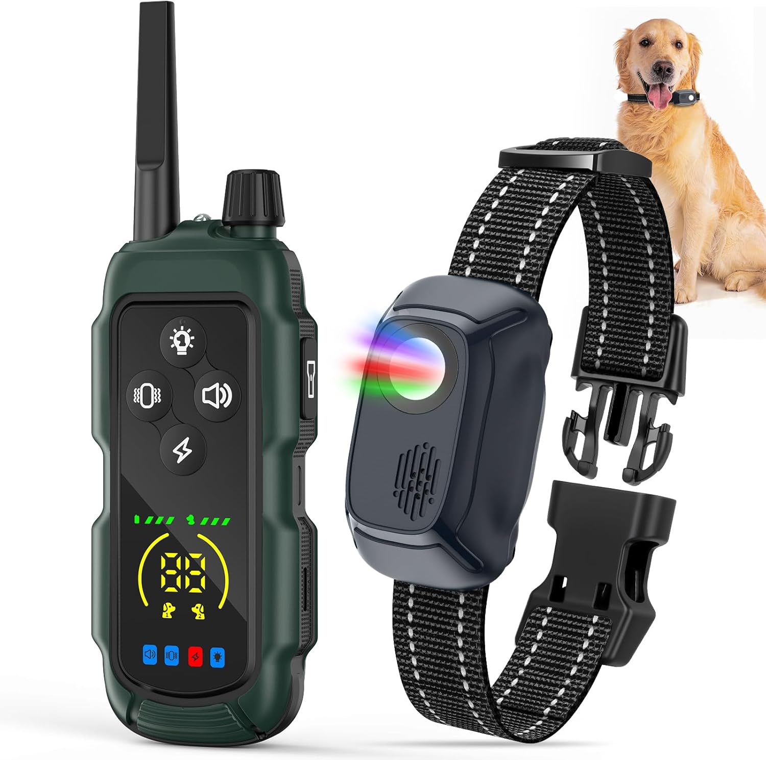 Dog Shock Collar – 4000FT Remote Training Collar with 4 Modes & LED Lights, IP67 Waterproof, Rechargeable E Collar for Small to Large Dogs (8-150 Lbs), Green