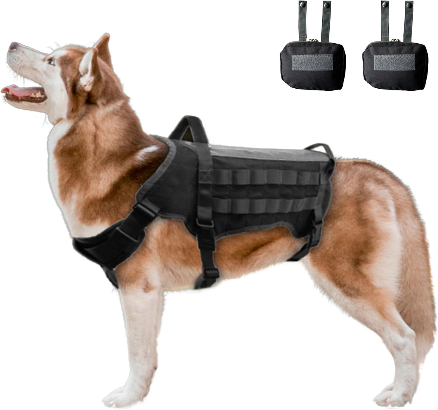 Doggie Stylz Tactical Dog Harness for Large Dogs, No Pull Adjustable Military Service Dog Vest with Handle, Reflective MOLLE Panels for Training, Walking, Hunting, K9 Working Dog Vest with 2 Pouches